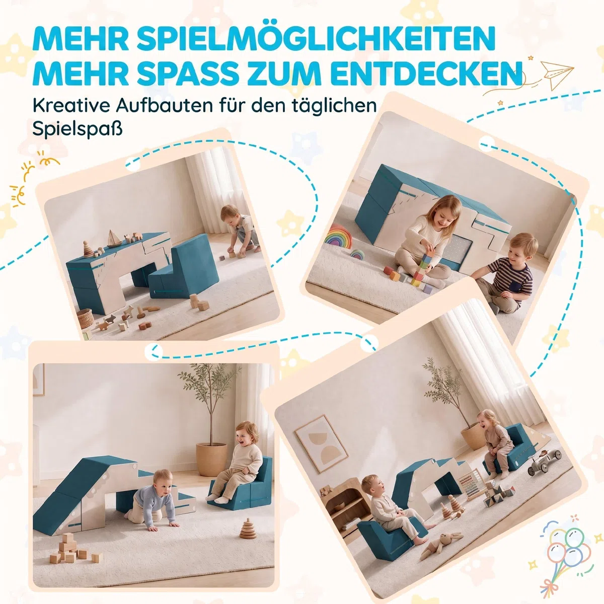AIYAPLAY Set Gioco Morbido per Neonati, 2 Blocchi in Schiuma per Arrampicarsi e Gattonare con Rivestimento Sfoderabile, per Bambini 6 Mesi-3 Anni, Blu Scuro