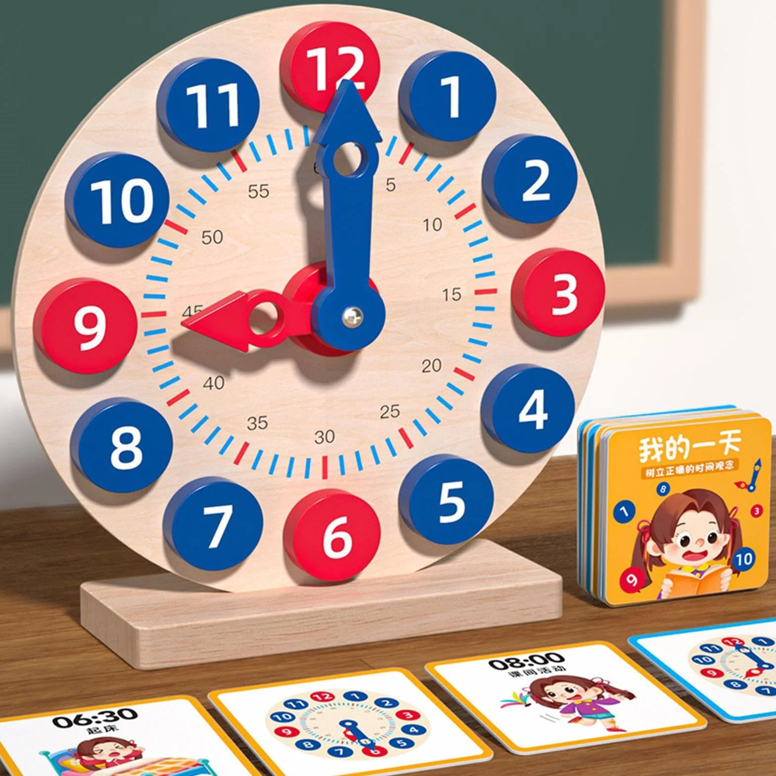 Gioco di Apprendimento Orologio Analogico: Orologio in Legno per Insegnare L'Ora con 18 Carte, Giocattolo Divertente per Imparare Il | Set di attività di per Imparare, Insegnare per