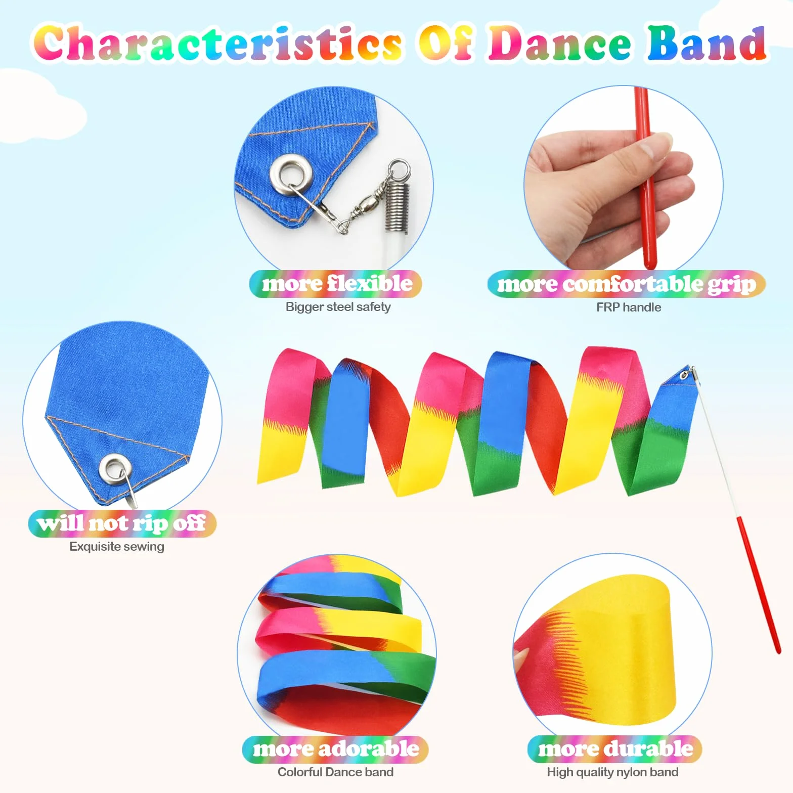 Nastri Colorati da Ginnastica con Asta Rotante per talenti Show, Bacchetta da Ballo per Bambini, Fascia Arcobaleno Ideale per Ragazze per Feste di Compleanno per (Multicolor-1)