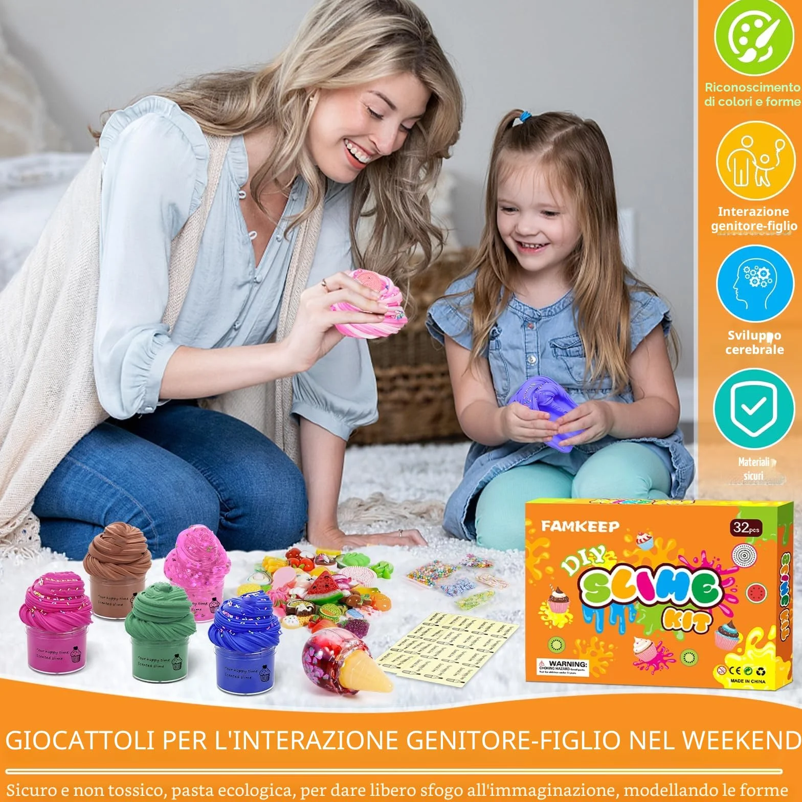 FAMKEEP Fluffy Butter Slime Set, 32 Colori, Putty Giocattoli, Crystal Slime per Bambini, DIY Slime Morbido ed Elasticizzato