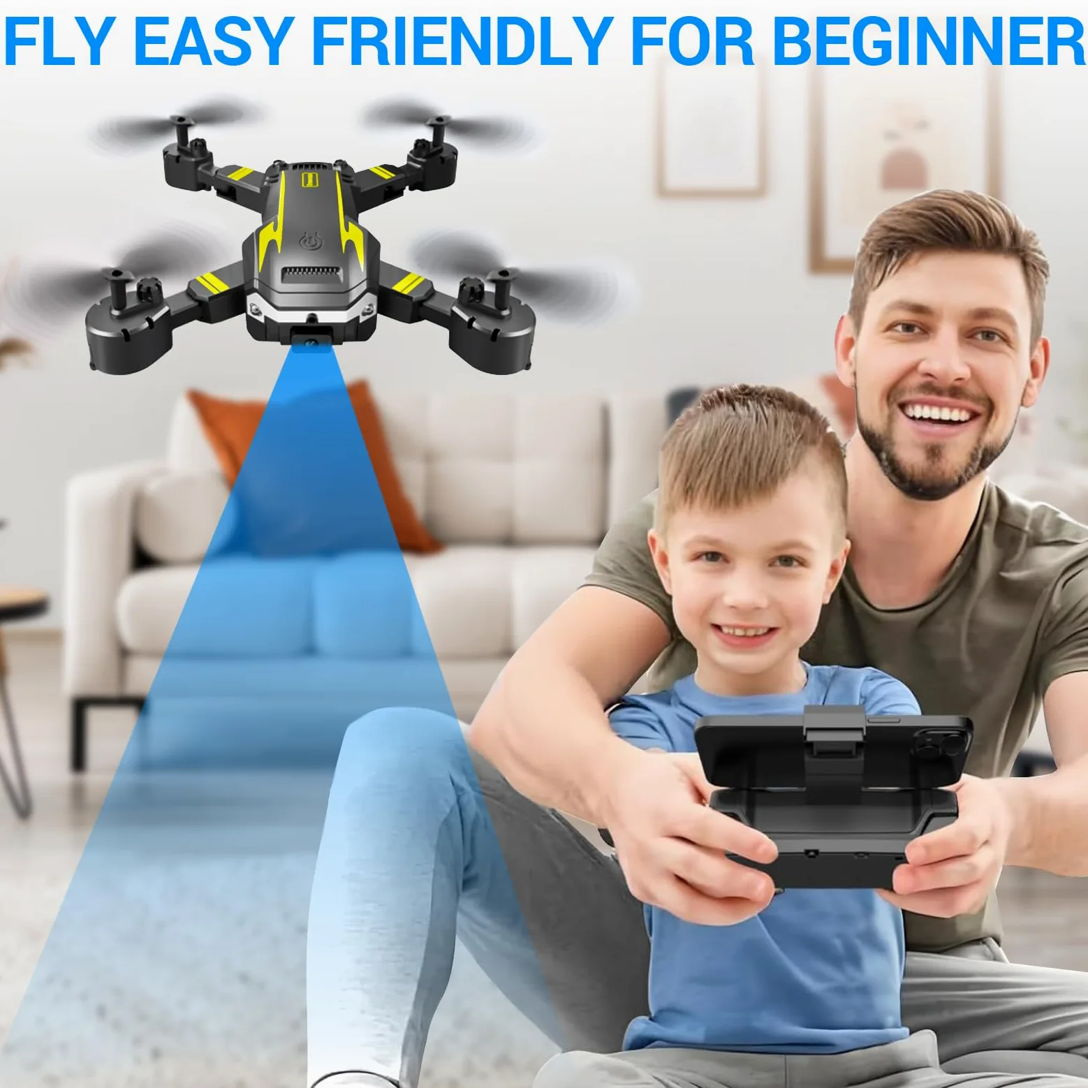 Drone con Doppia Camera HD per Principianti, Drone Pieghevole per Bambini, 3D Flip, Decollo/Atterraggio 1 Tasto, Modalità Headless, Volo a Waypoint, per Bambini o Novizi, 2 Batterie