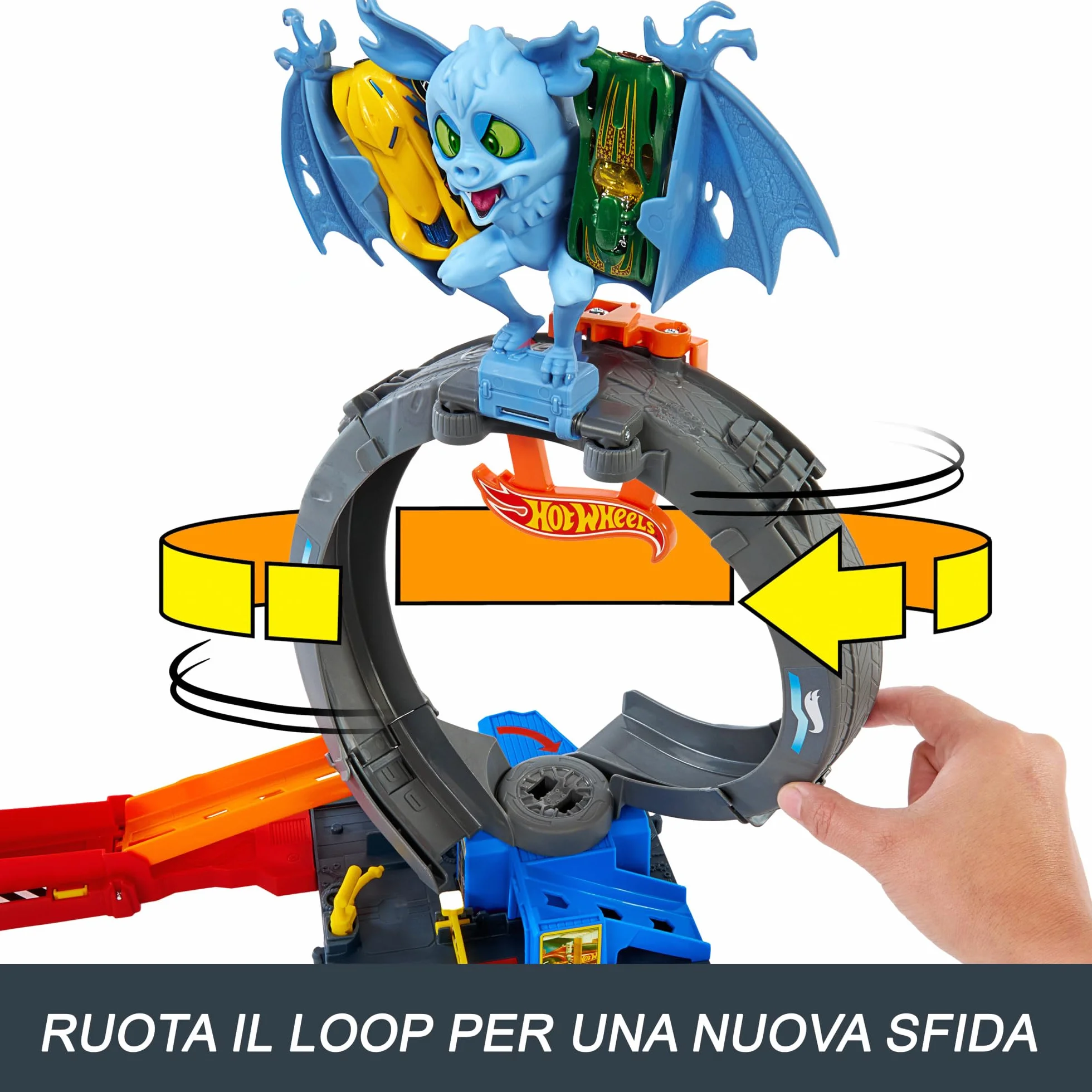 Hot Wheels City 'Let's Race' Netflix - Loop Attacco del Pipistrello, pista con loop e lanciatore regolabile per sconfiggere il pipistrello, una macchinina Hot Wheels inclusa, 4+ anni, HTN78