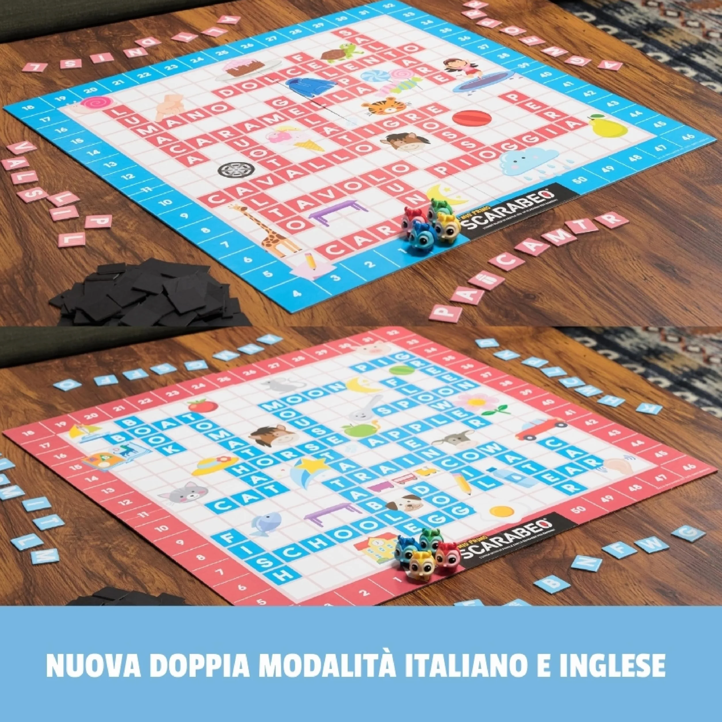 Editrice Giochi, Il Mio Primo Scarabeo Edizione Italiano-Inglese, Gioco da Tavolo, Gioco per Apprendimento di Lettere e Parole, Giochi da Tavolo per Bambini, da 2 a 4 Giocatori, 4+ Anni