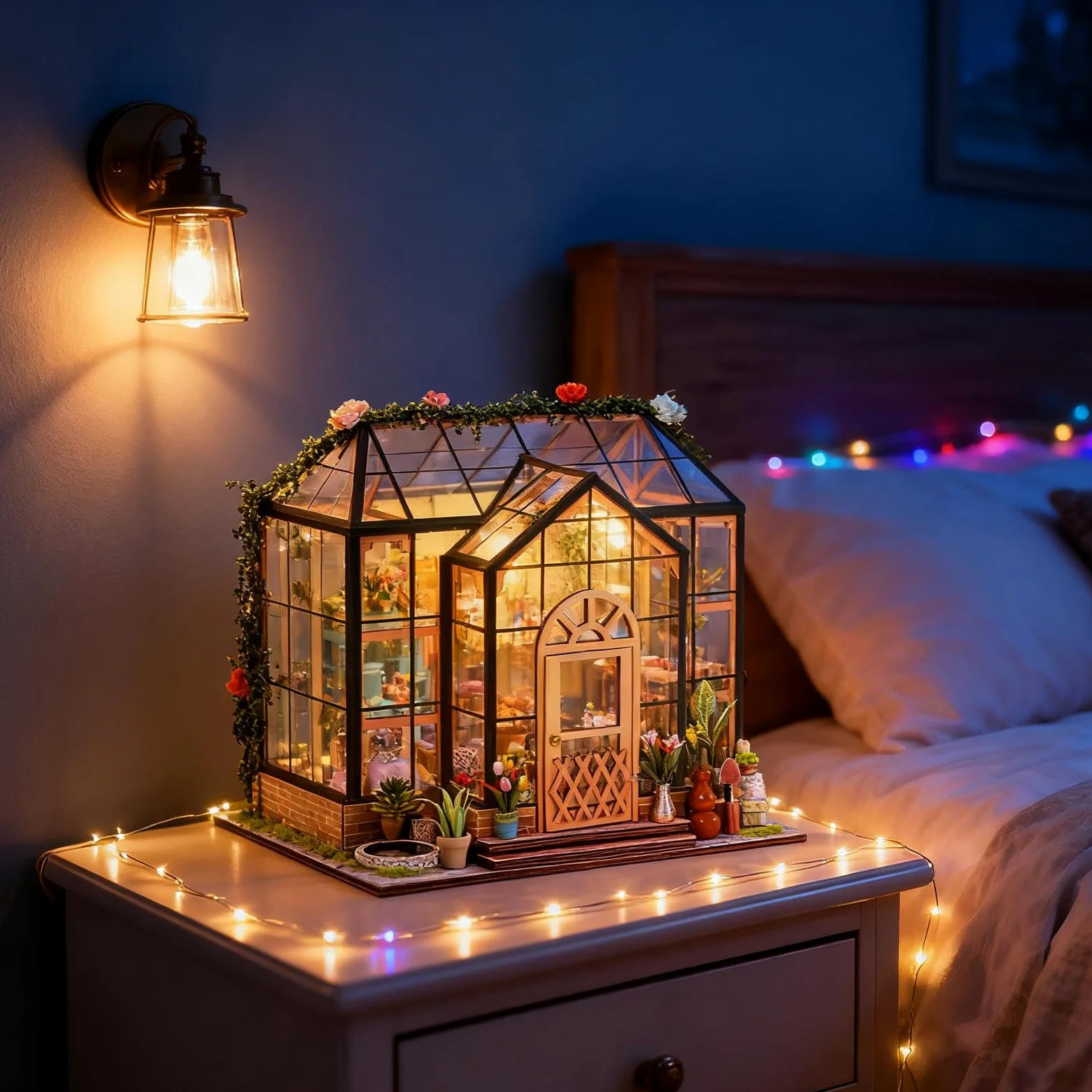 Kit Casa delle Bambole in Miniatura da Costruire Esposizione Decorativa | Kit 3D Serra Domestica Per Adulti Natale Halloween Scaffale Camera Miniatura Display Artigianato