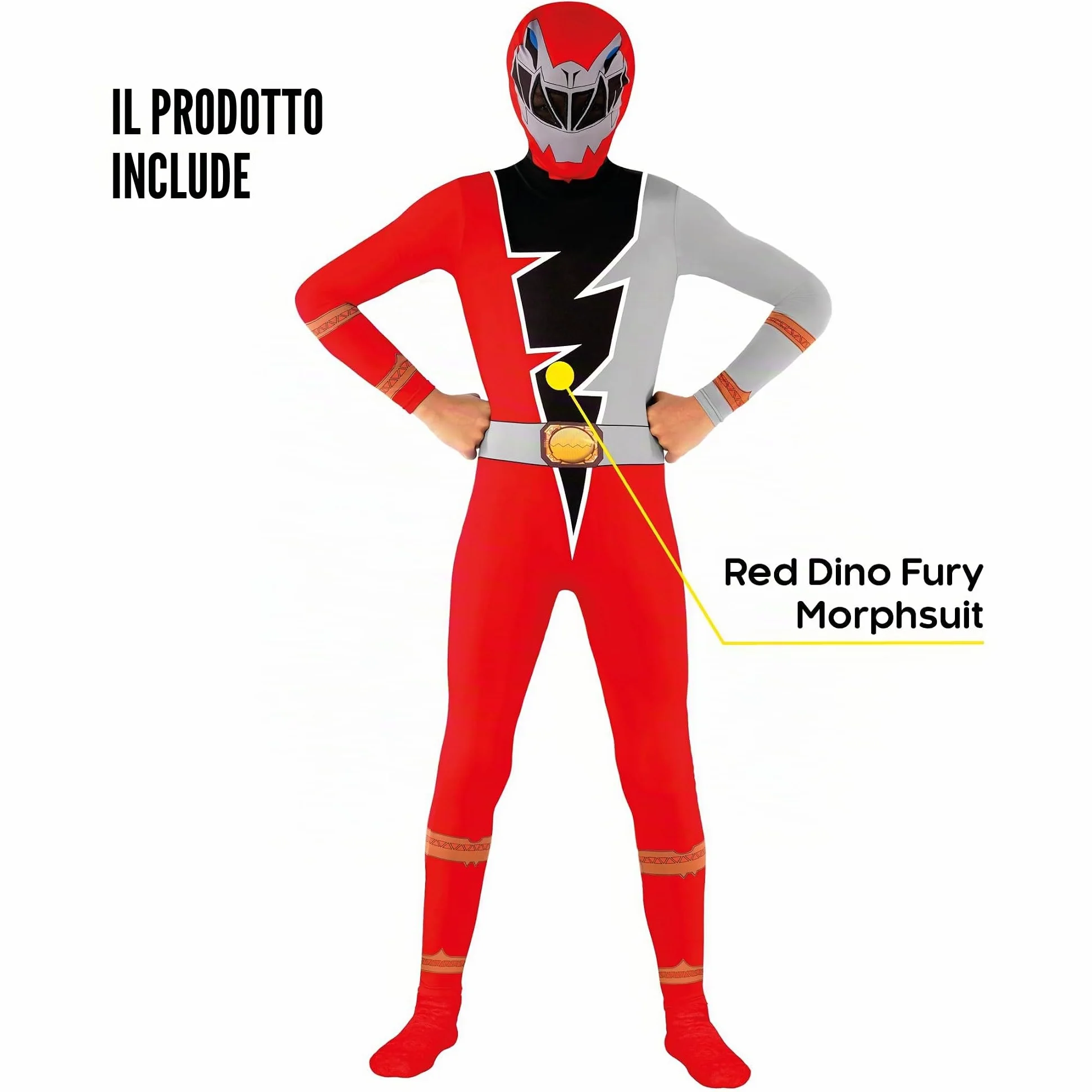 Morphsuits Costume Power Rangers Bambino, Tuta Halloween Bambino | Tuta Intera Rossa Aderente, Design Rosso Dino Fury, Chiusura con Zip, Perfetto per Halloween, Ideale per il Cosplay