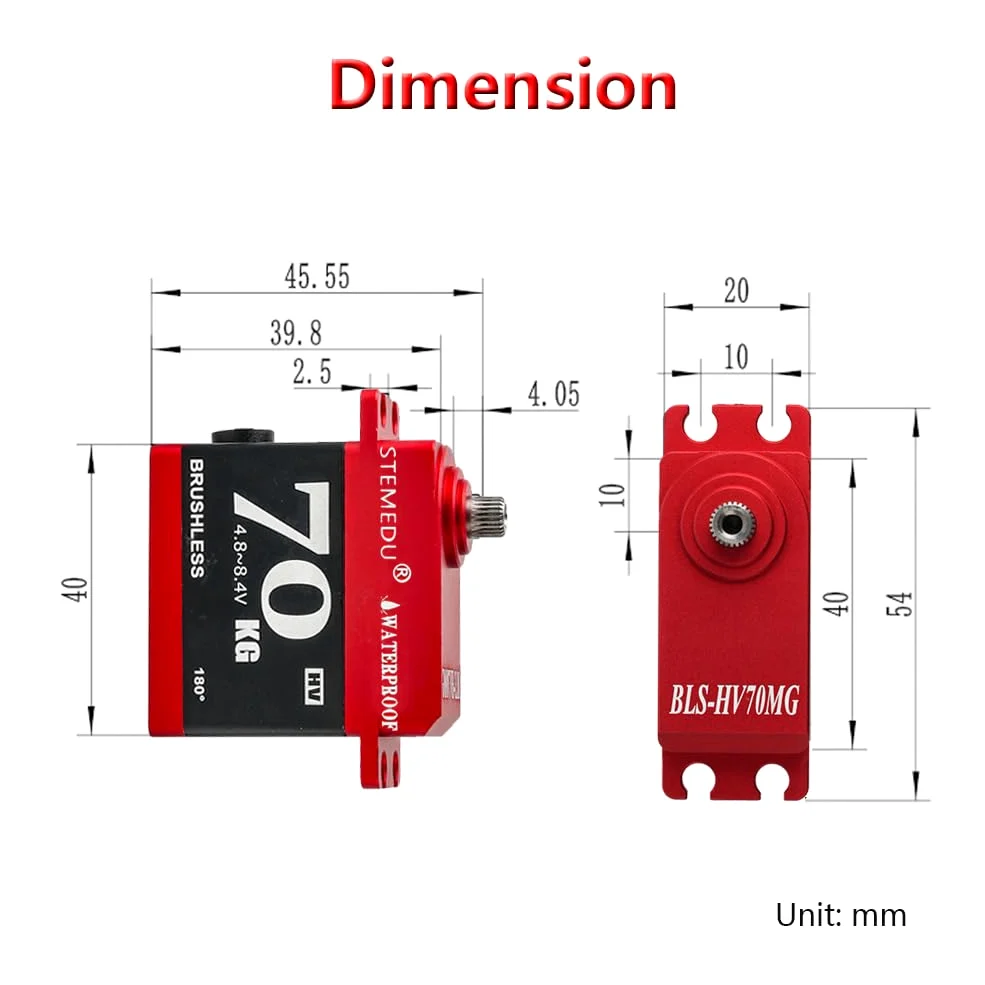 Servomotore digitale RC ad alta coppia 70KG Brushless BLS-HV70MG Servo sterzo ad alta tensione 4.8 ~ 8.4V impermeabile per auto RC 1:8 1:10, angolo di controllo 180 gradi