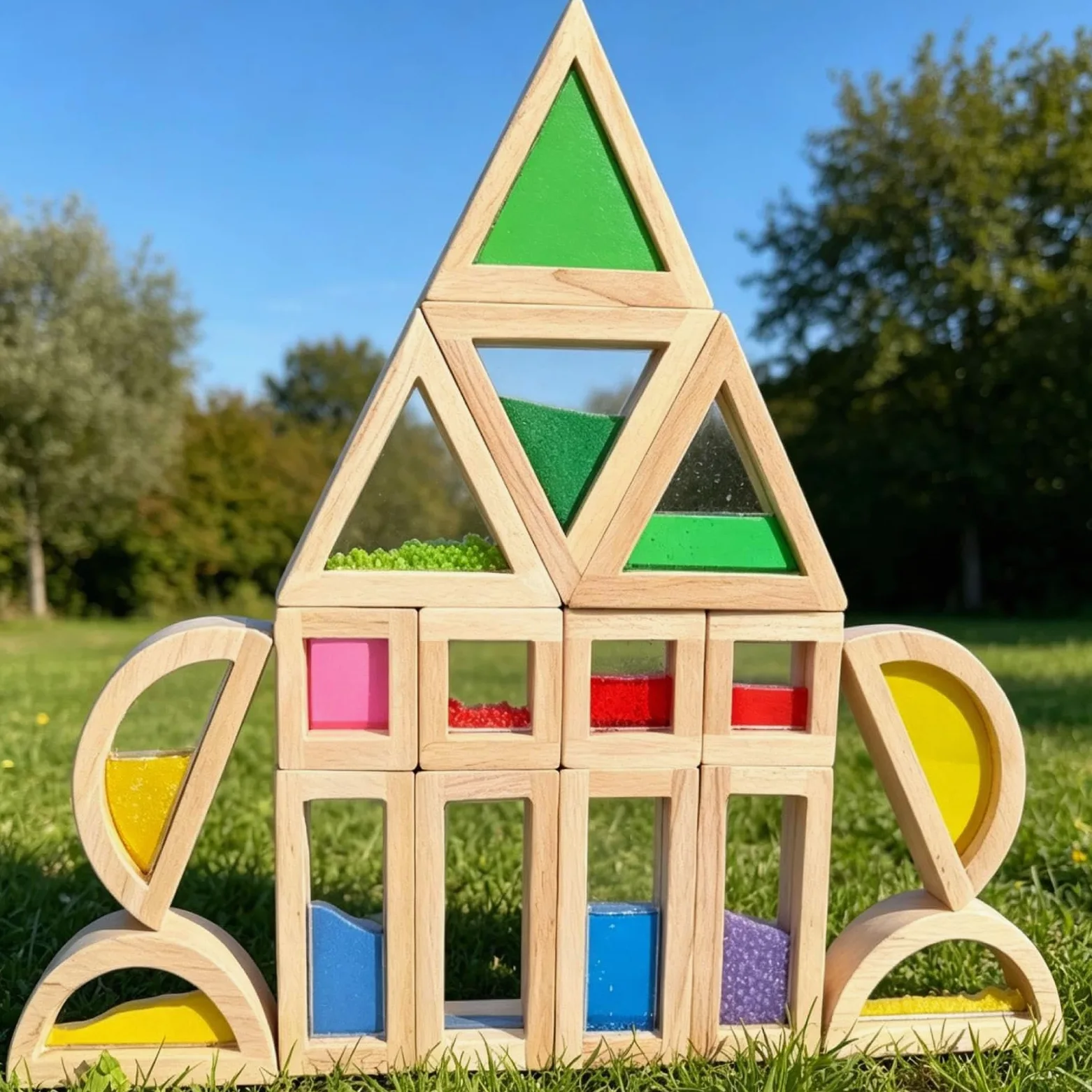 Blocchi da Costruzione in Legno, Gioco di Blocchi impilabili Arcobaleno, Giocattoli sensoriali Multicolori per la Prima Infanzia, creatività