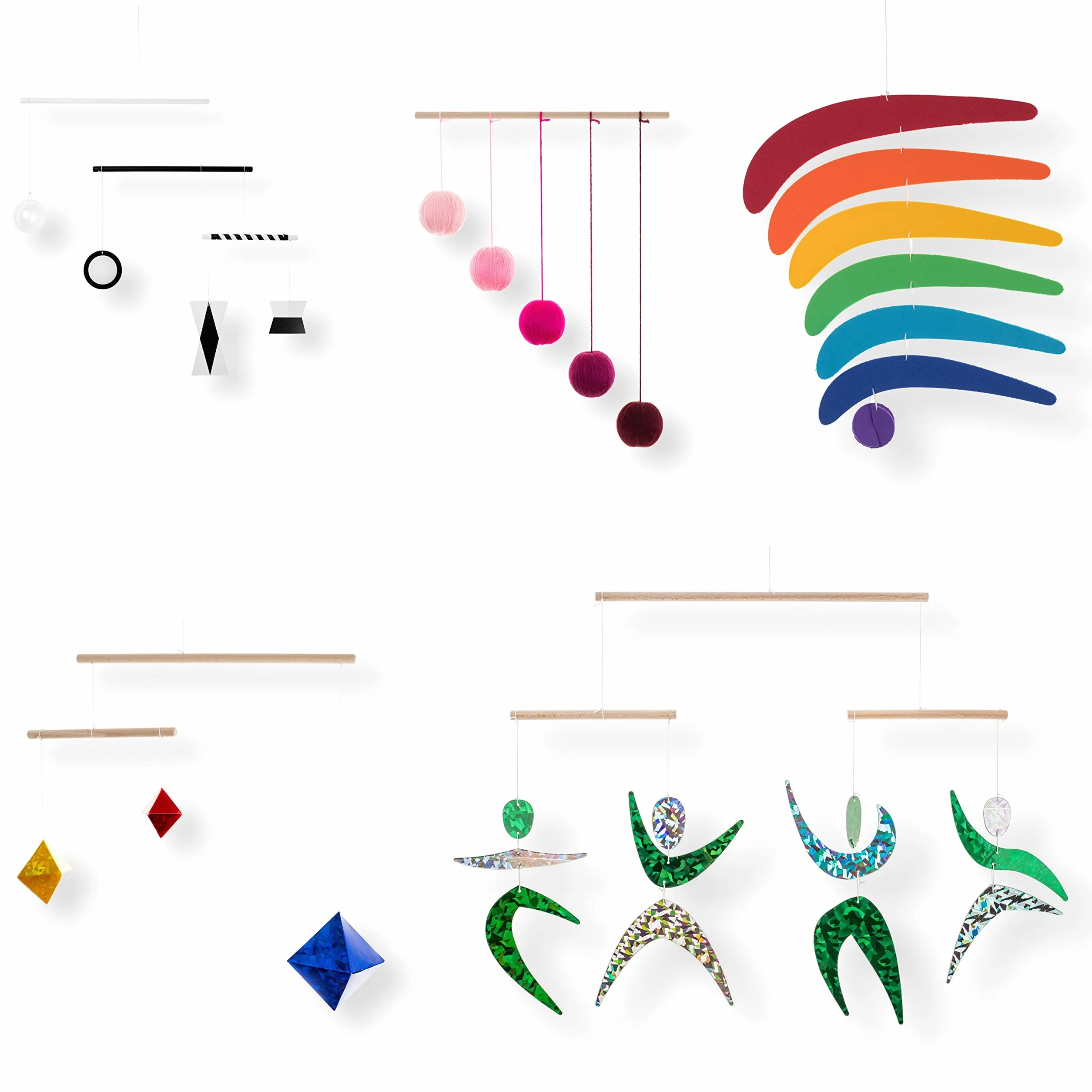 Set of 5 Montessori inspired mobiles - Black and white mobile, Pink Gobbi, Dancers, Octahedron, Rainbow. Montessori mobile. Baby mobile. Hanging mobile. Crib toy.