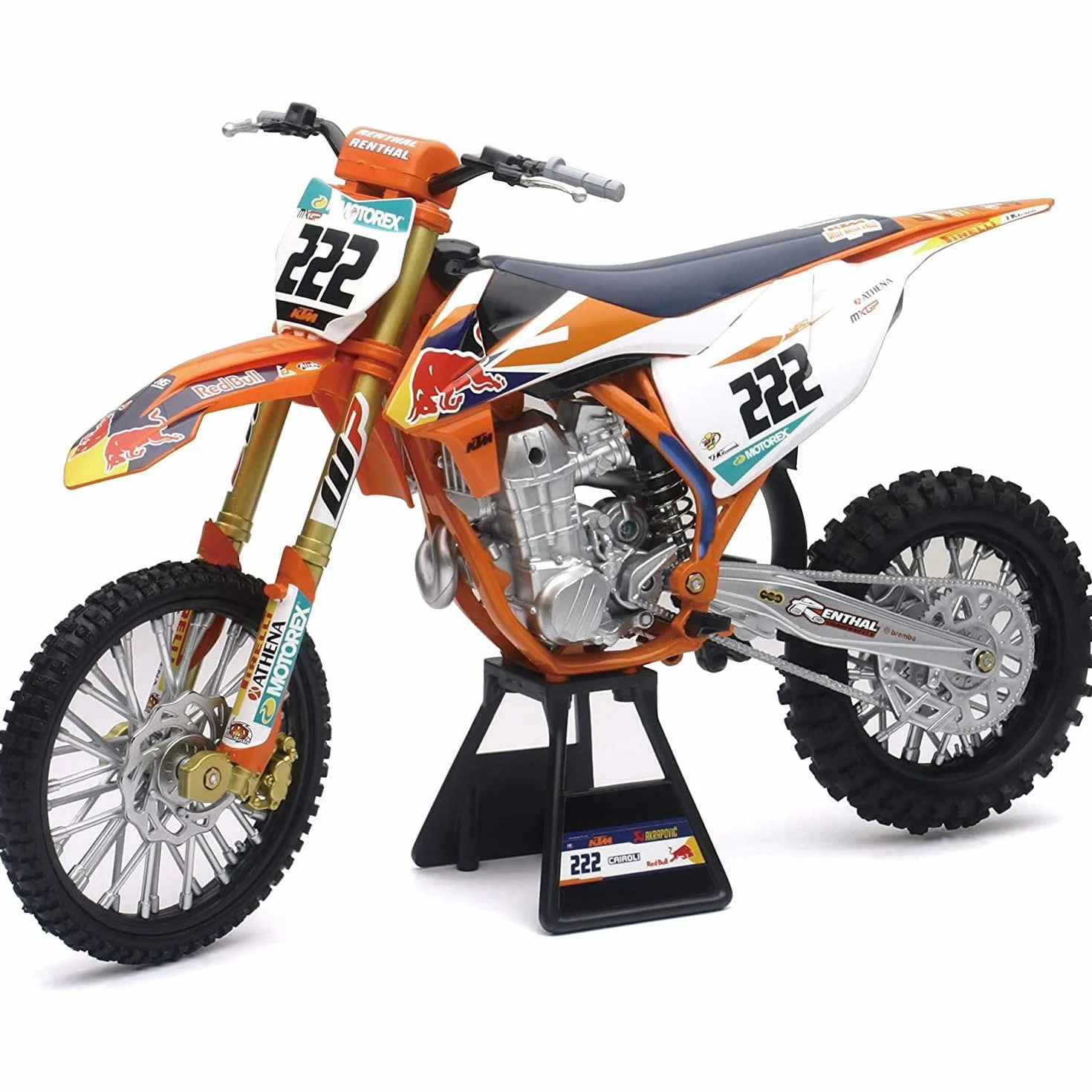 MODELLINO IN SCALA COMPATIBILE CON RED BULL KTM 450 SX-F N.222 TONY CAIROLI 1:6 NEW RAY NY49673