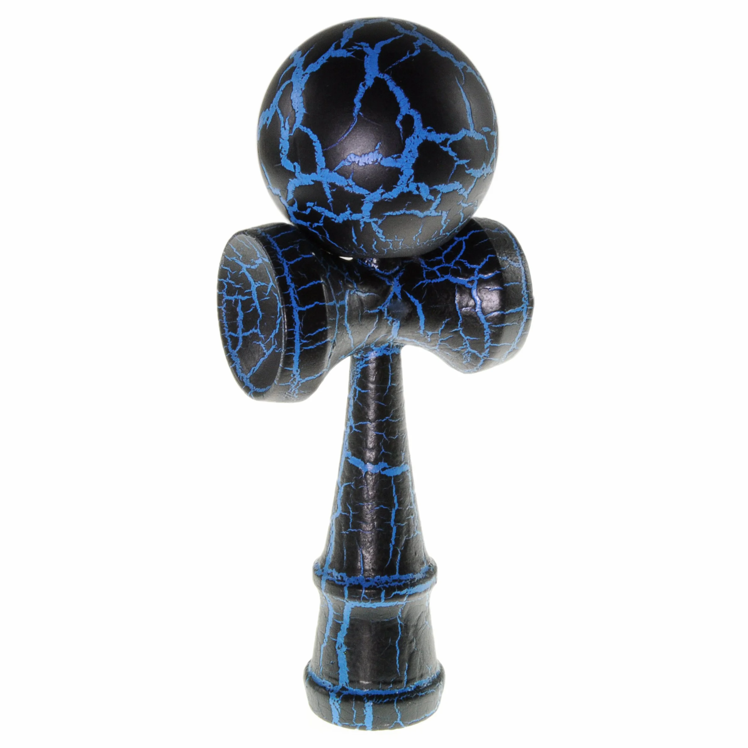 Ganzoo kendama tradizionale giapponese in legno di faggio blu e nero, con palla forata 6 cm collegata da corda nylon resistente, impugnatura ergonomica con 3 coppette standard e puntale, altezza 16 cm