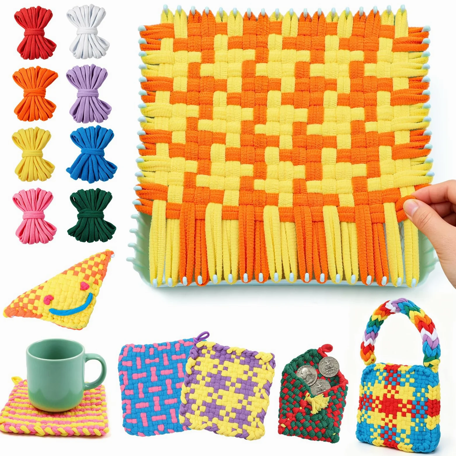 MORWANT Kit telaio per tessitura per bambini dai 6 ai 12 anni, set di presine per principianti | Tessitura delle dita, da presina a mini sacchetti, 224 anelli morbidi, telaio robusto, regalo di compleanno per ragazze