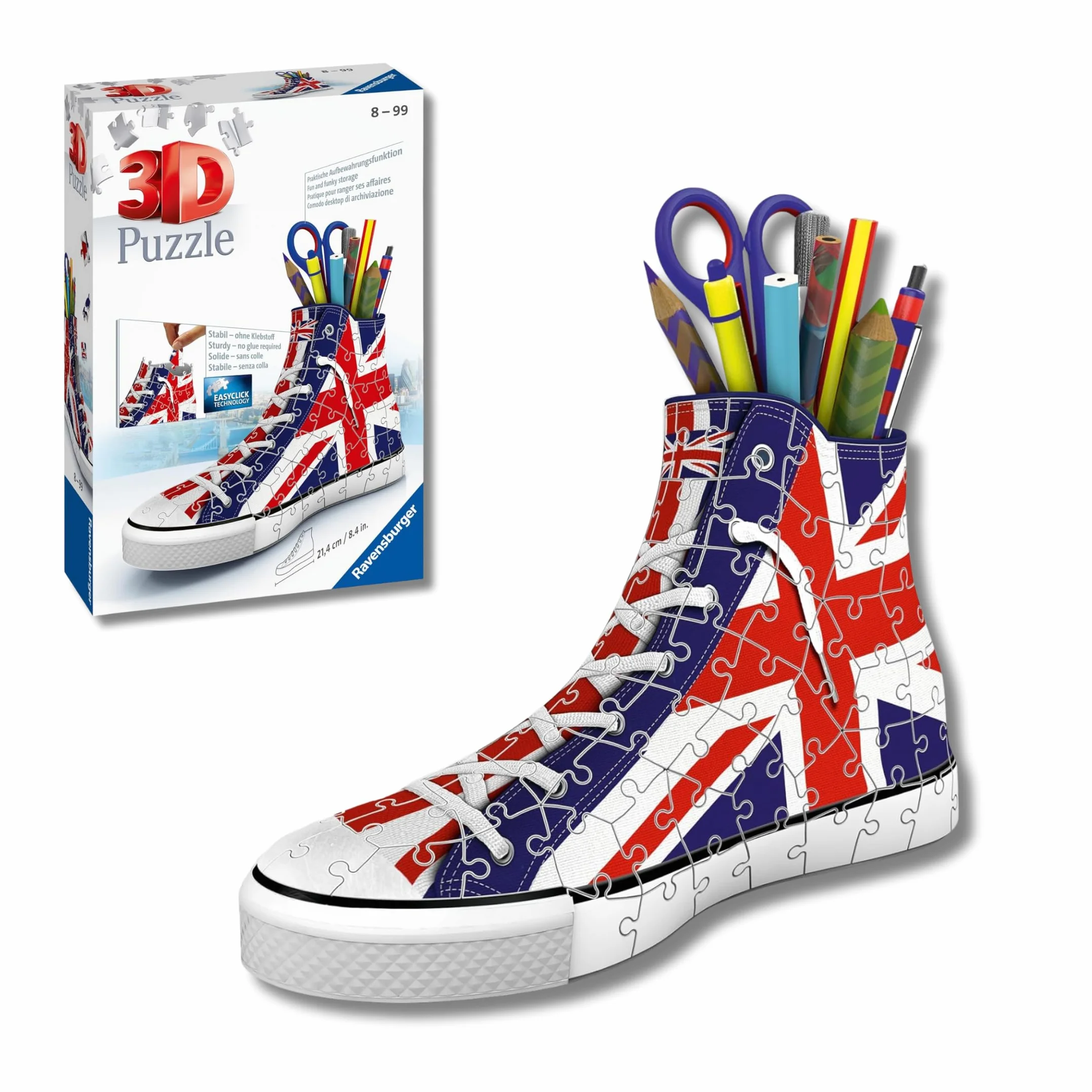 Ravensburger - Puzzle 3d Portapenne Sneaker Union Jack | Puzzle 3d Bambini A Partire Dagli 8 Anni | Modellismo Da Costruire Bambini Di 112 Pezzi | Regalo Bambino 8 Anni E Più