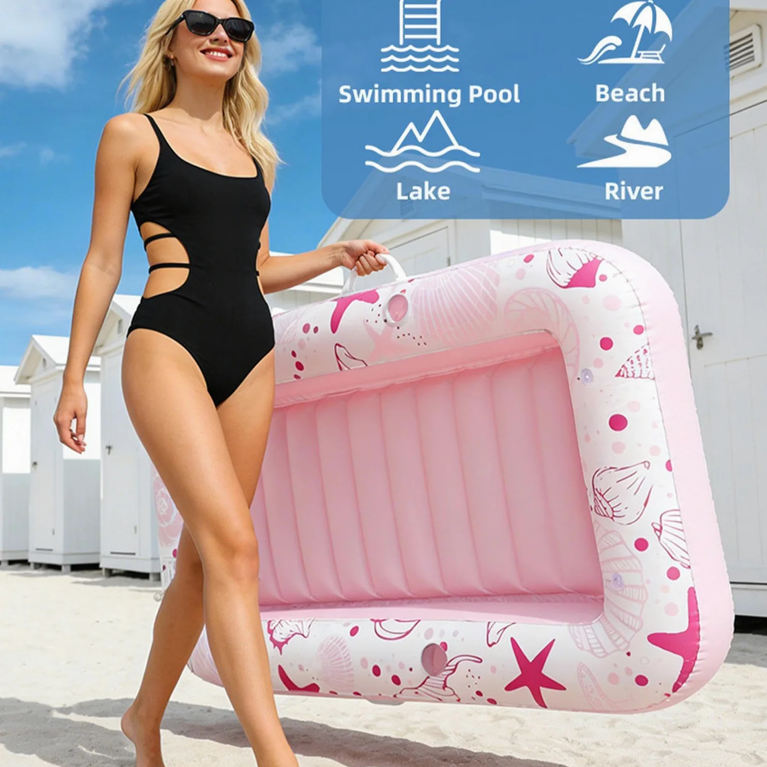 Galleggiante per piscina, lettino abbronzante con portabicchieri, per prendere il sole, per spiaggia, lago, vacanze estive, resort, adulti e famiglie