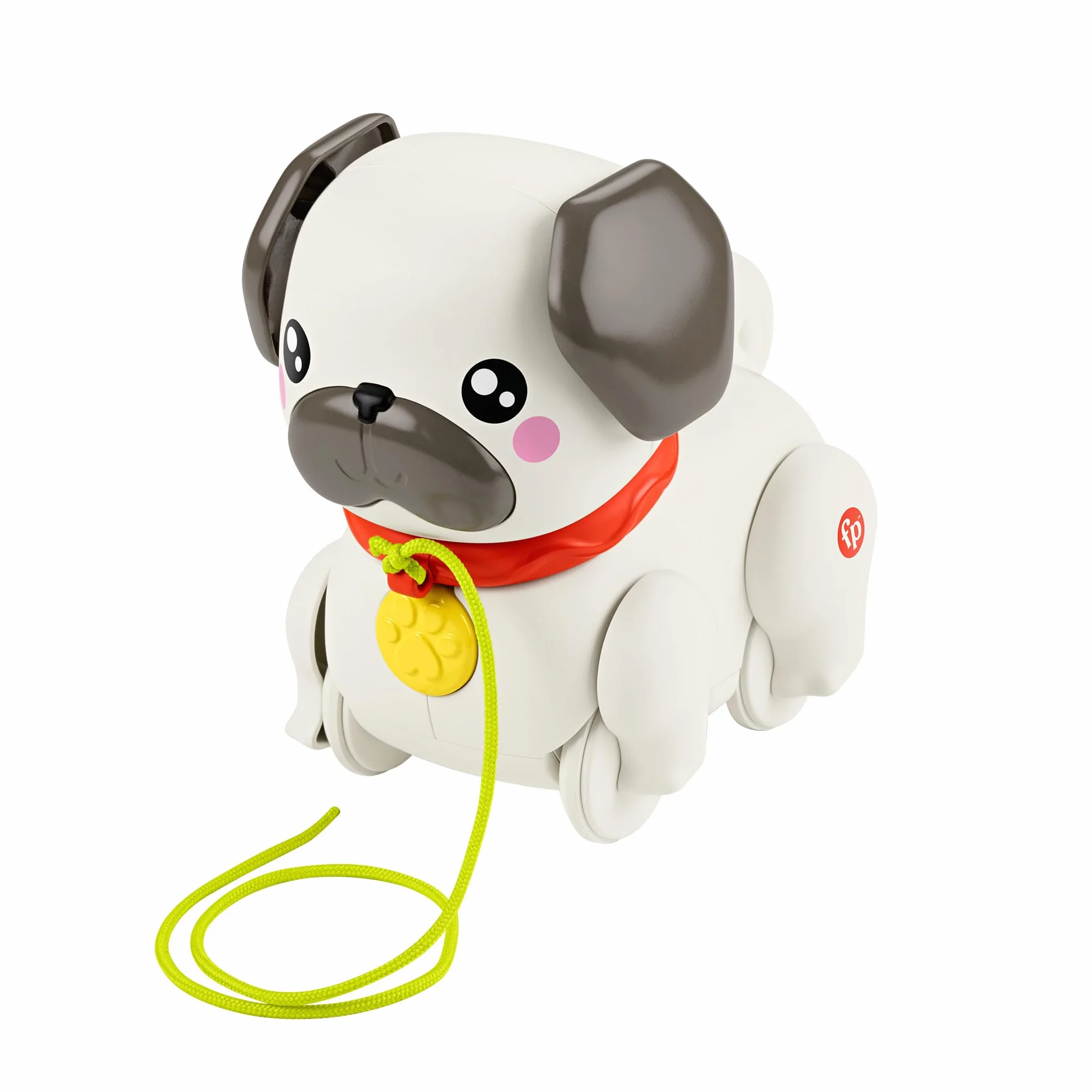 Fisher-Price Pets - Carlino Cammina con Me, Cucciolo trainabile con guinzaglio e Suoni, incoraggia a Camminare e abbaia con Il Movimento, giocatolo per Bambini, 12+ Mesi, HTW94