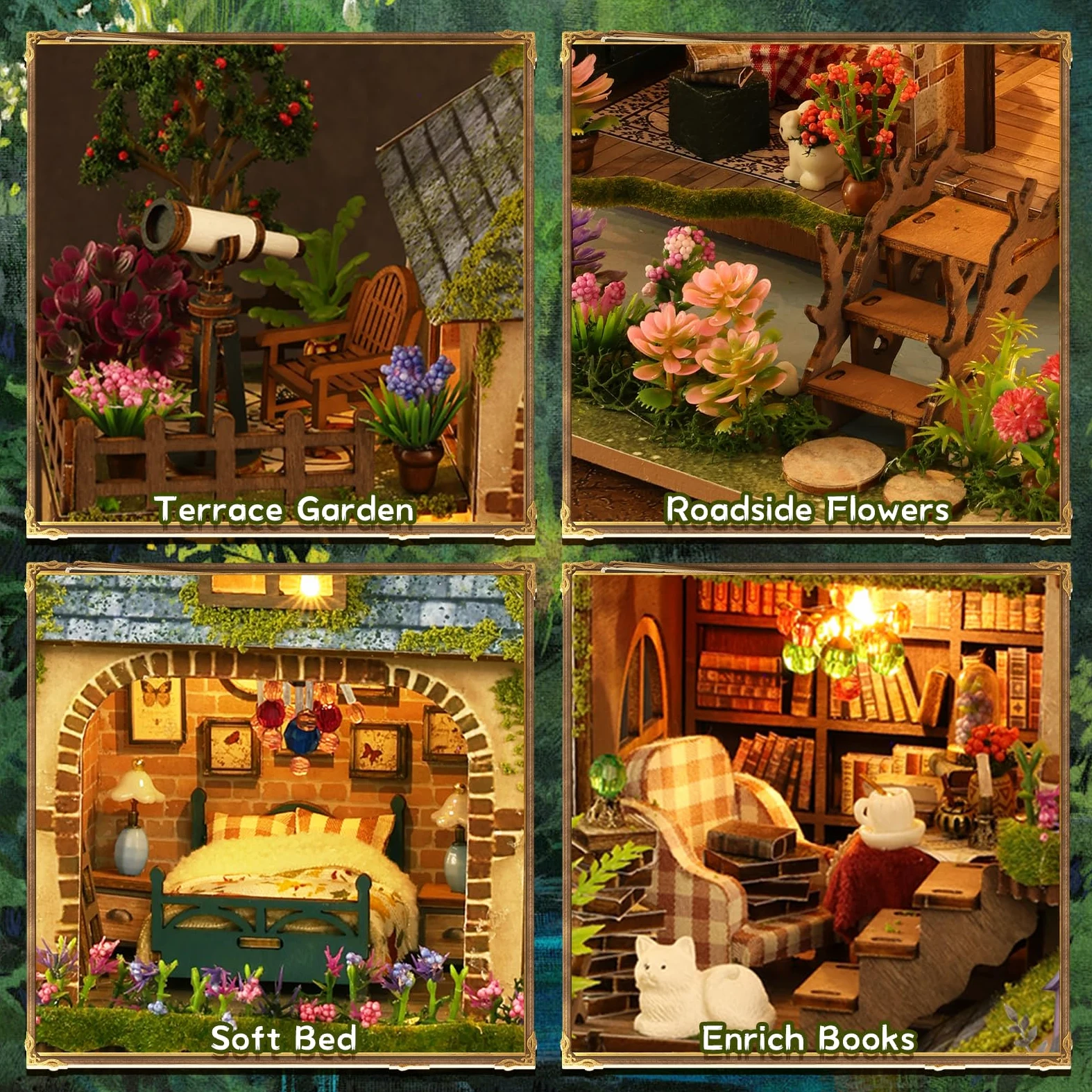 Kit fai da te in miniatura, kit per casa delle bambole vittoriana, puzzle 3D in legno per libreria, kit per la costruzione di mini case delle bambole per adulti e adolescenti (Cottage nella foresta)