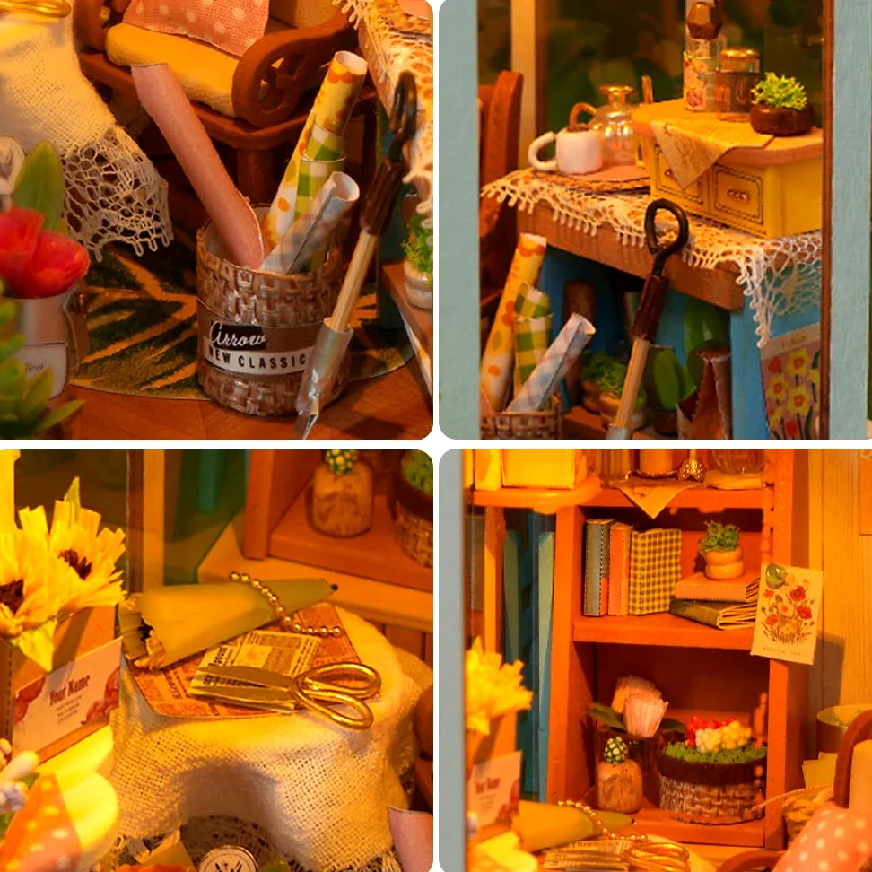 Kit fai da te con angolo per libri fai da te, in miniatura, per casa delle bambole, con luce, decorazione per libreria per il giorno di Natale, il miglior regalo per familiari, amici, diario del sole
