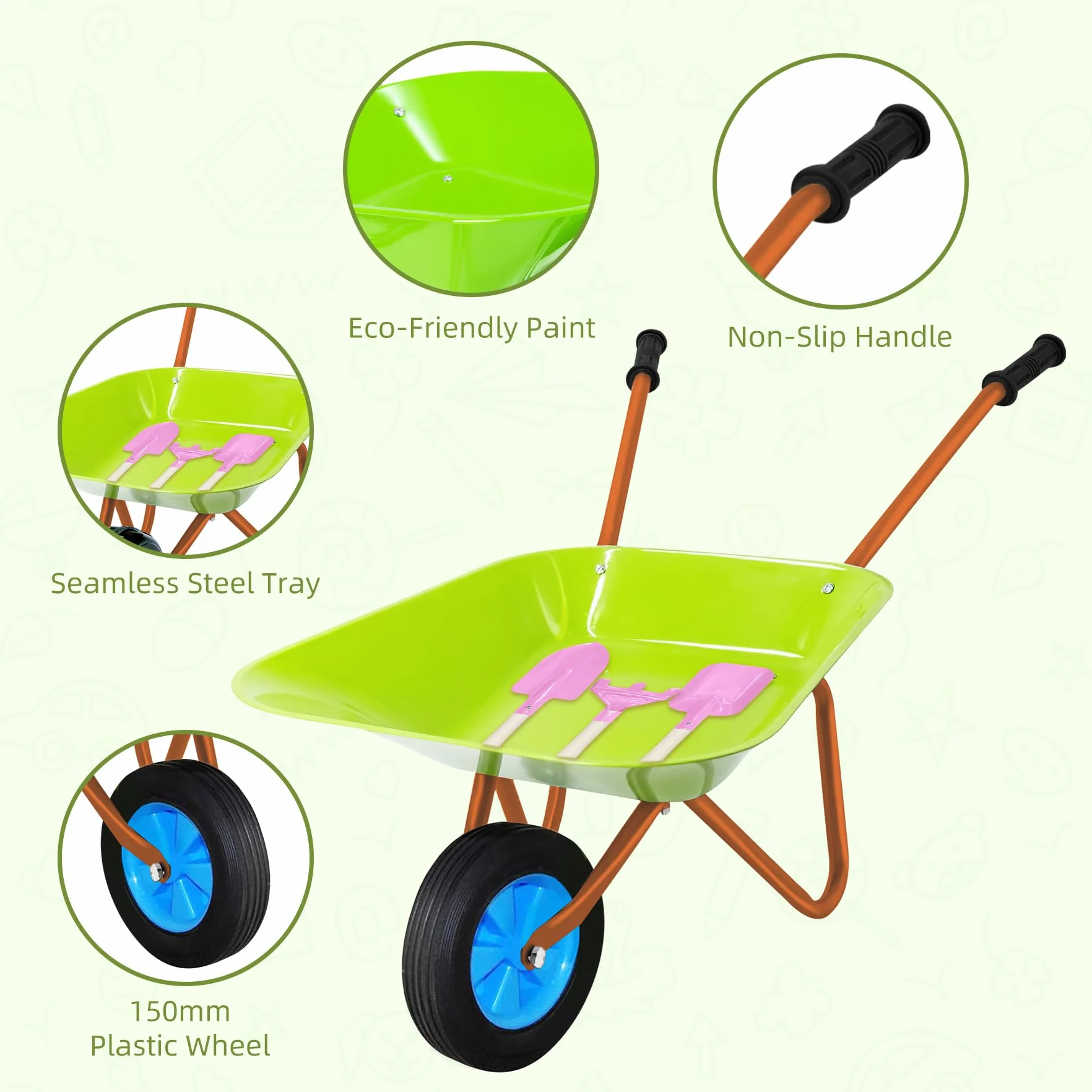 Carriola Bambini Set, Carriola da Giardino in Metallo, Attrezzi da Giardino per Bambini, Kit Giardinaggio Bambini per Giocare All'aperto