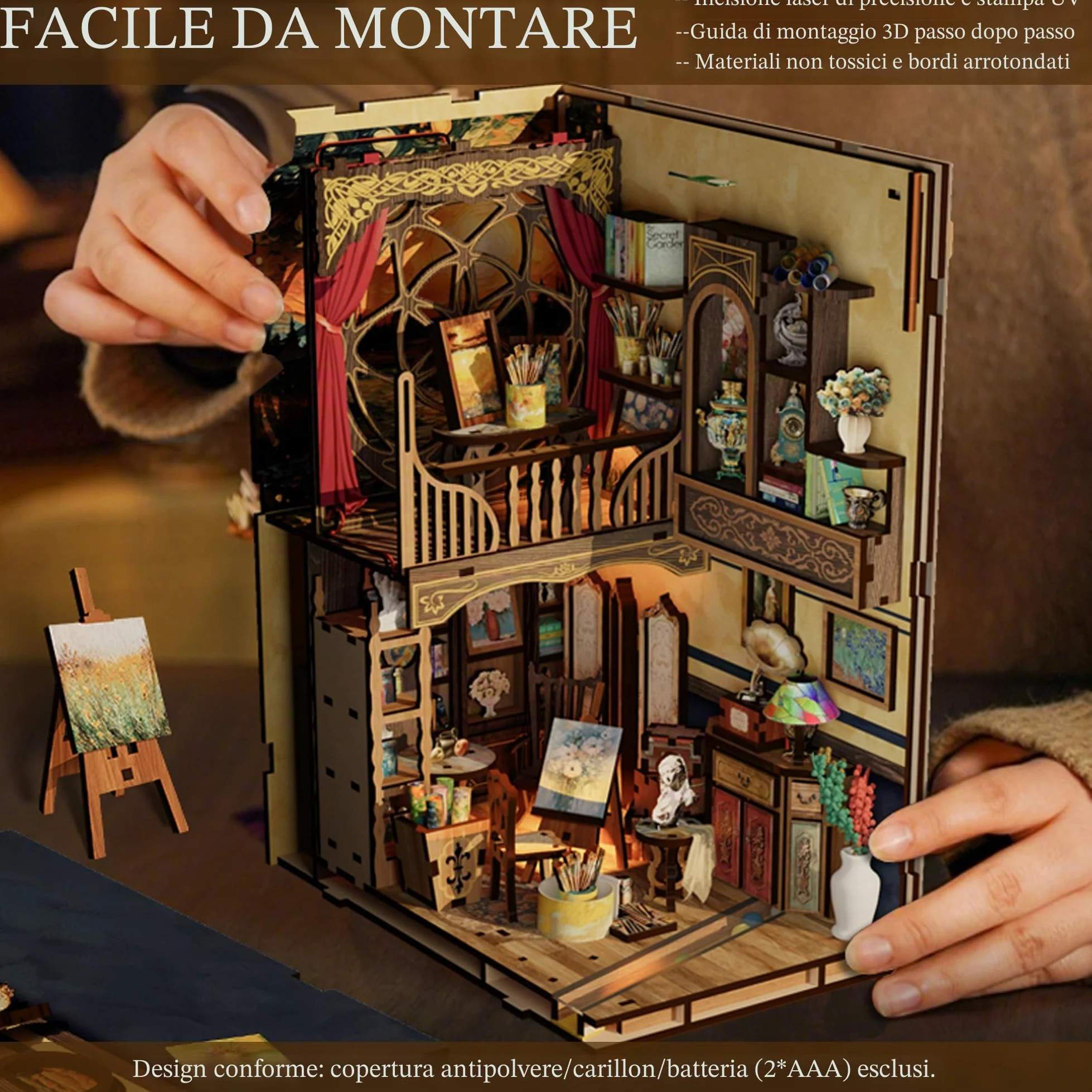 CRIOLPO Kit Book Nook DIY per Adulti - Casa in Miniatura con Luci LED da Montare, Modellismo 3D Creativo per Decorare Librerie - Regalo Originale per Appassionati di Fai da Te