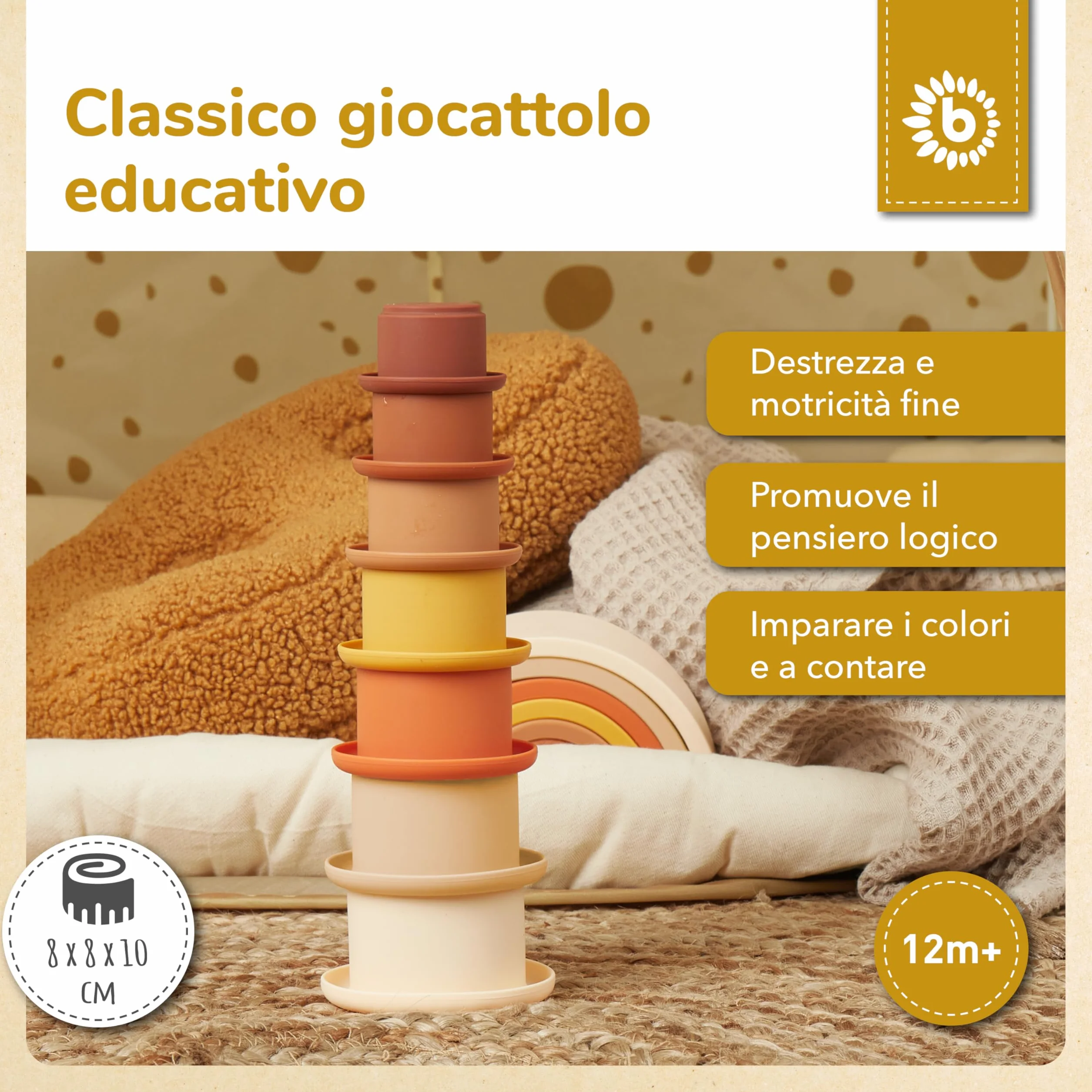 Bieco Tazza Impilabile in Silicone Chocolate Bliss | Costruzioni Morbide | Costruzioni per Bambini 1 Anno Cubi Impilabili Bambini Piramide Montessori per Bambini Cubotti Morbidi Bambini Neonato