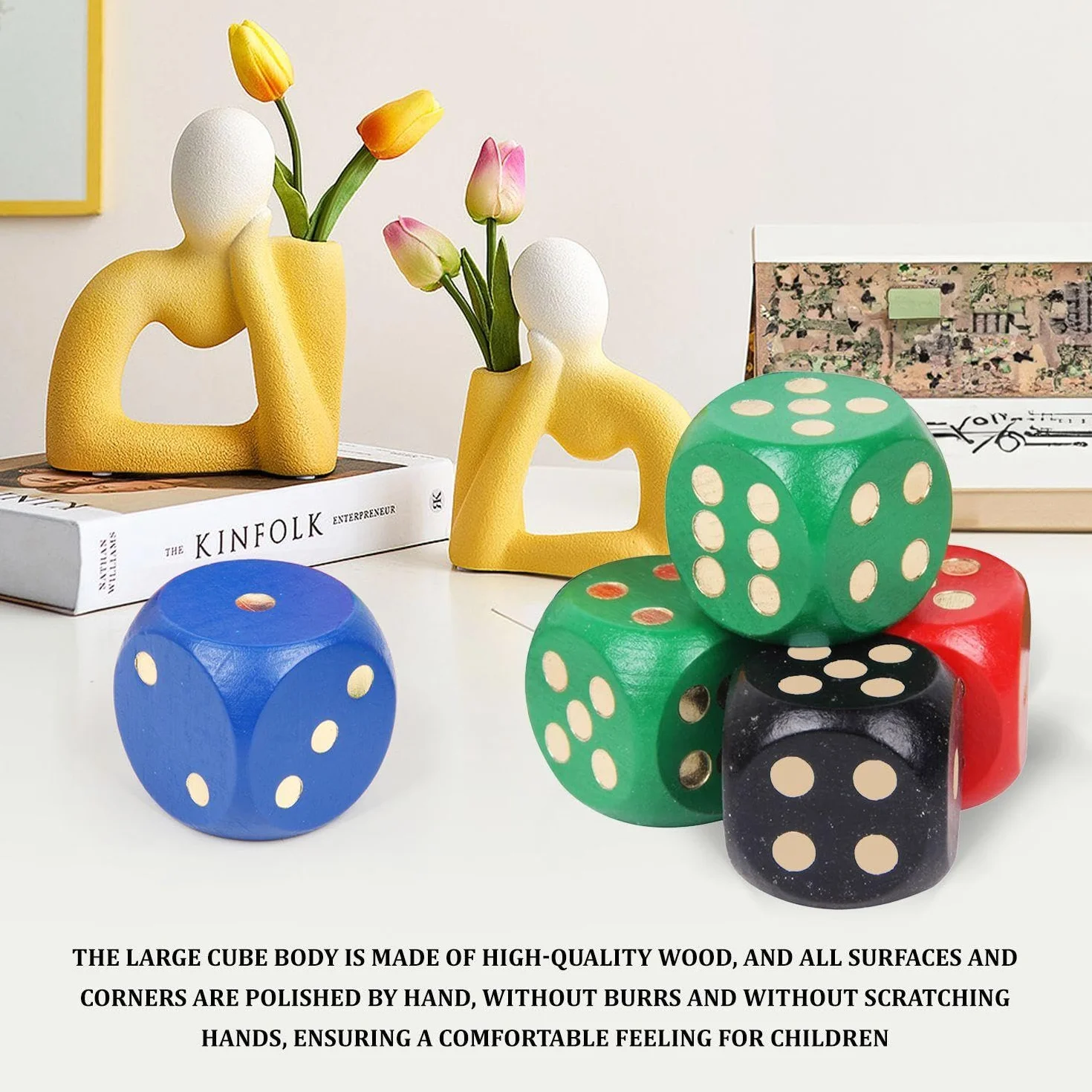 Confezione da 4 Dadi in Legno, Dadi Grandi, Gioco di Lancio, Giocattolo Educativo, Supporto Gioco Interattivo