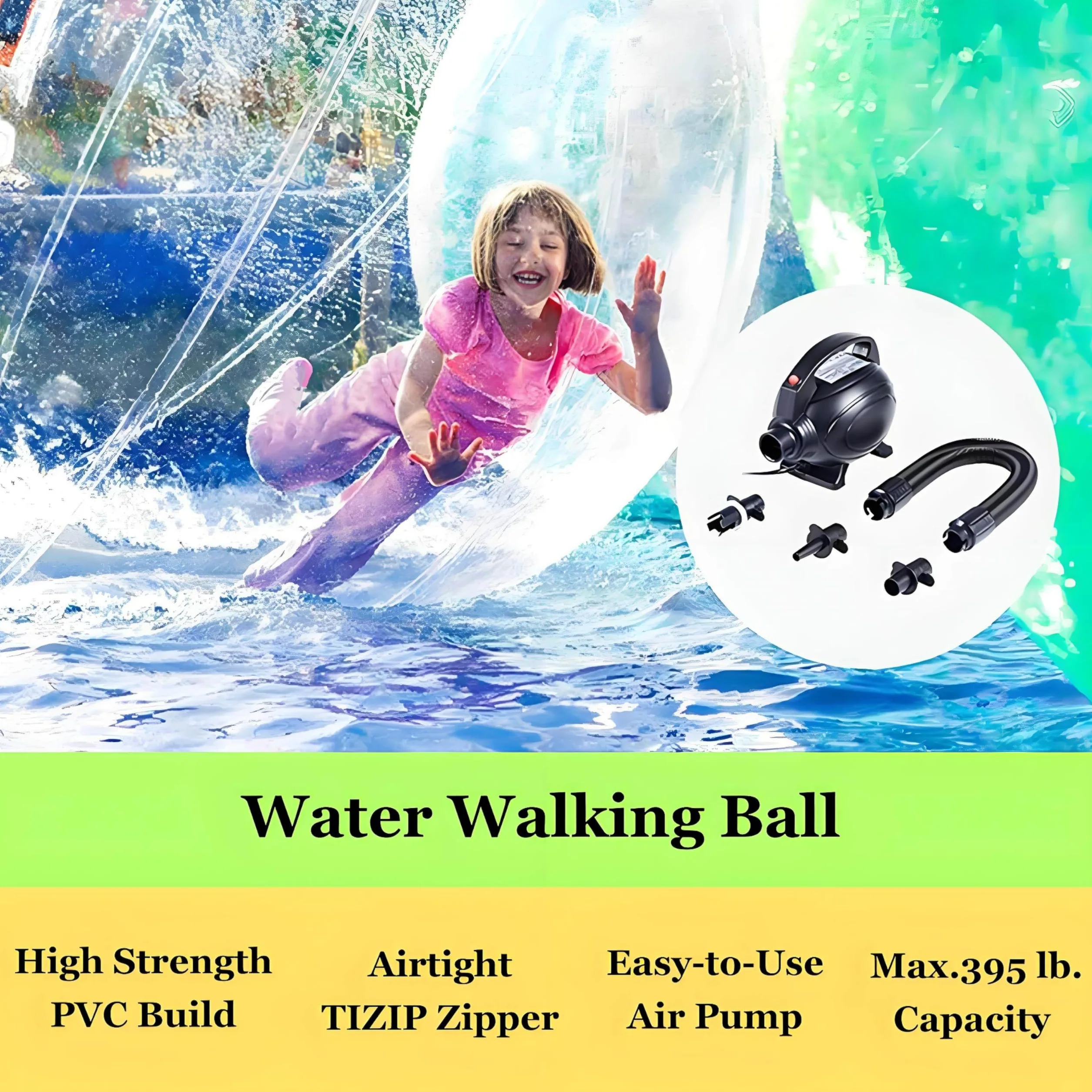 Palla gonfiabile da passeggio in acqua da 1,5-2,5 m, in PVC, con cerniera, attrezzatura per l'intrattenimento per spiagge e piscine.,1.5m
