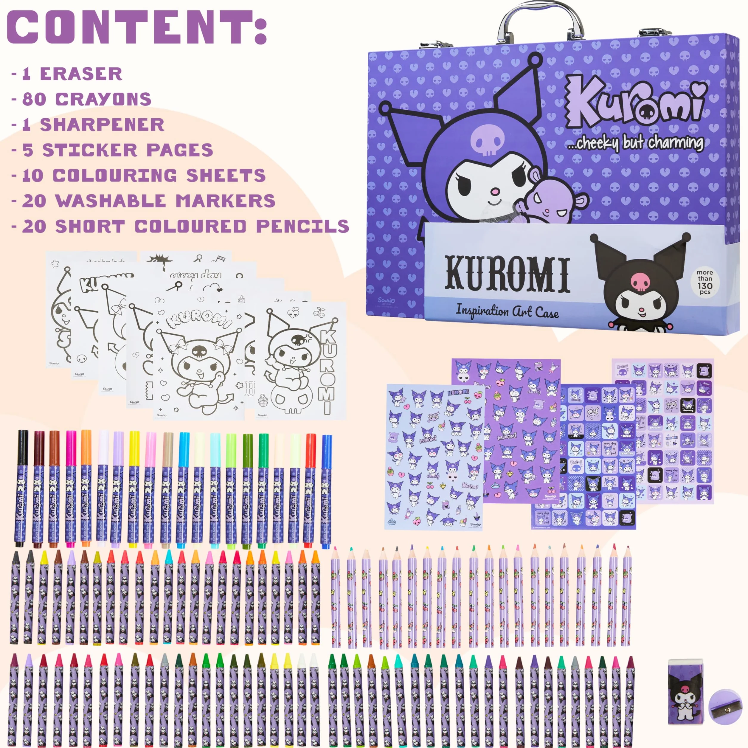 Sanrio Hello Kitty Kuromi Zestaw Rysunkowy dla Dzieci, Kolorowanki Anime w Etui Podróżnym, Prezent Kawaii dla Dziewczynki (Viola Kuromi)