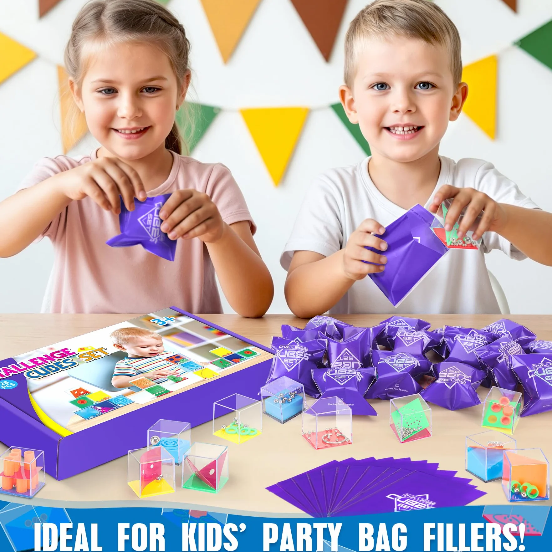 28 Pezzi Giochi di Pazienza per Bambini con 28 Sacchetti Viola – Gioco di Aglio | Mini Giochi | Regalino Compleanno | Giocattoli Halloween