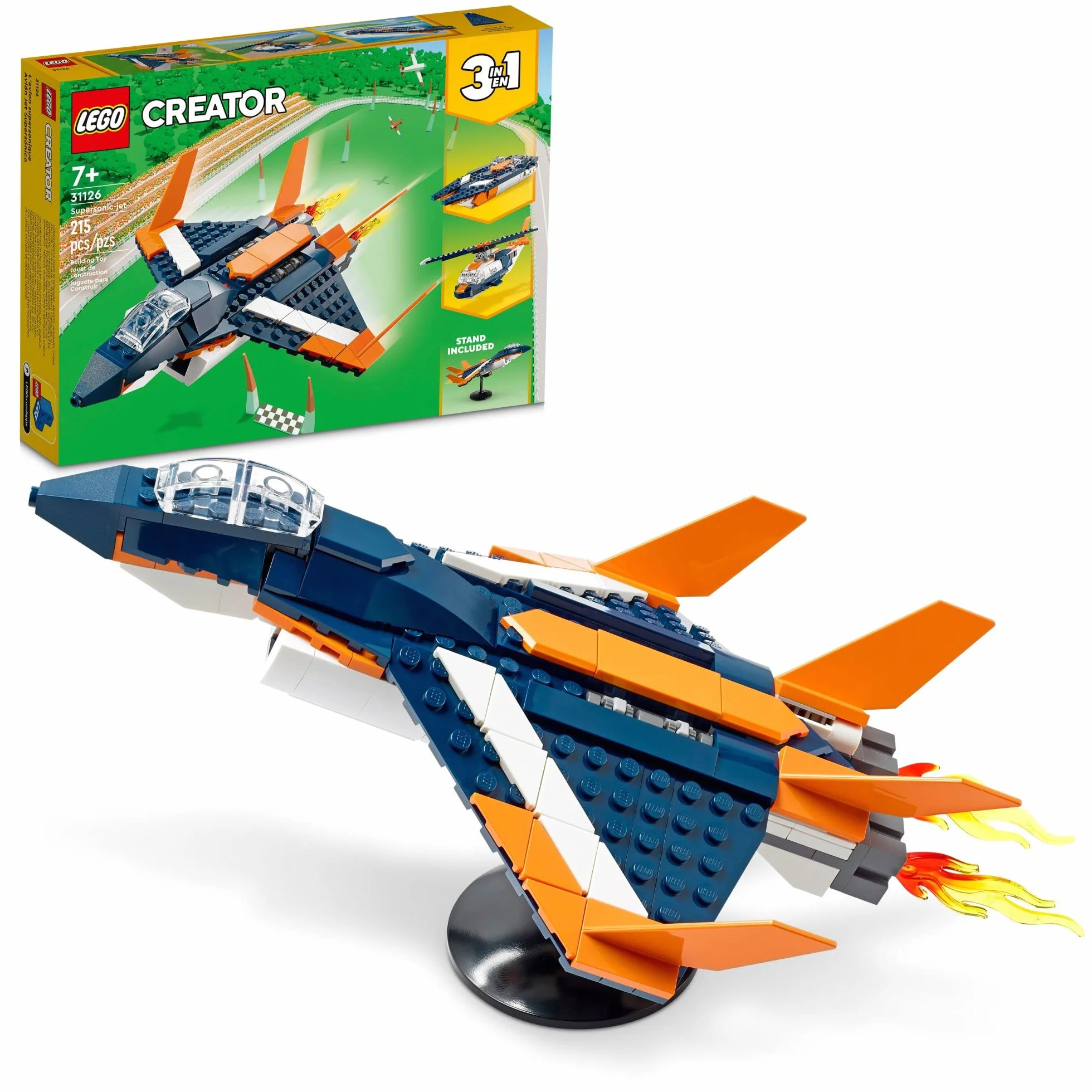 LEGO Creator 3in1 Supersonic-Jet 31126 Building Kit; Build a Jet Plane and Rebuild It into a Helicopter or a Speed Boat Toy; A Creative Gift for Passionate Fans Aged 7+ (215 Pieces)
