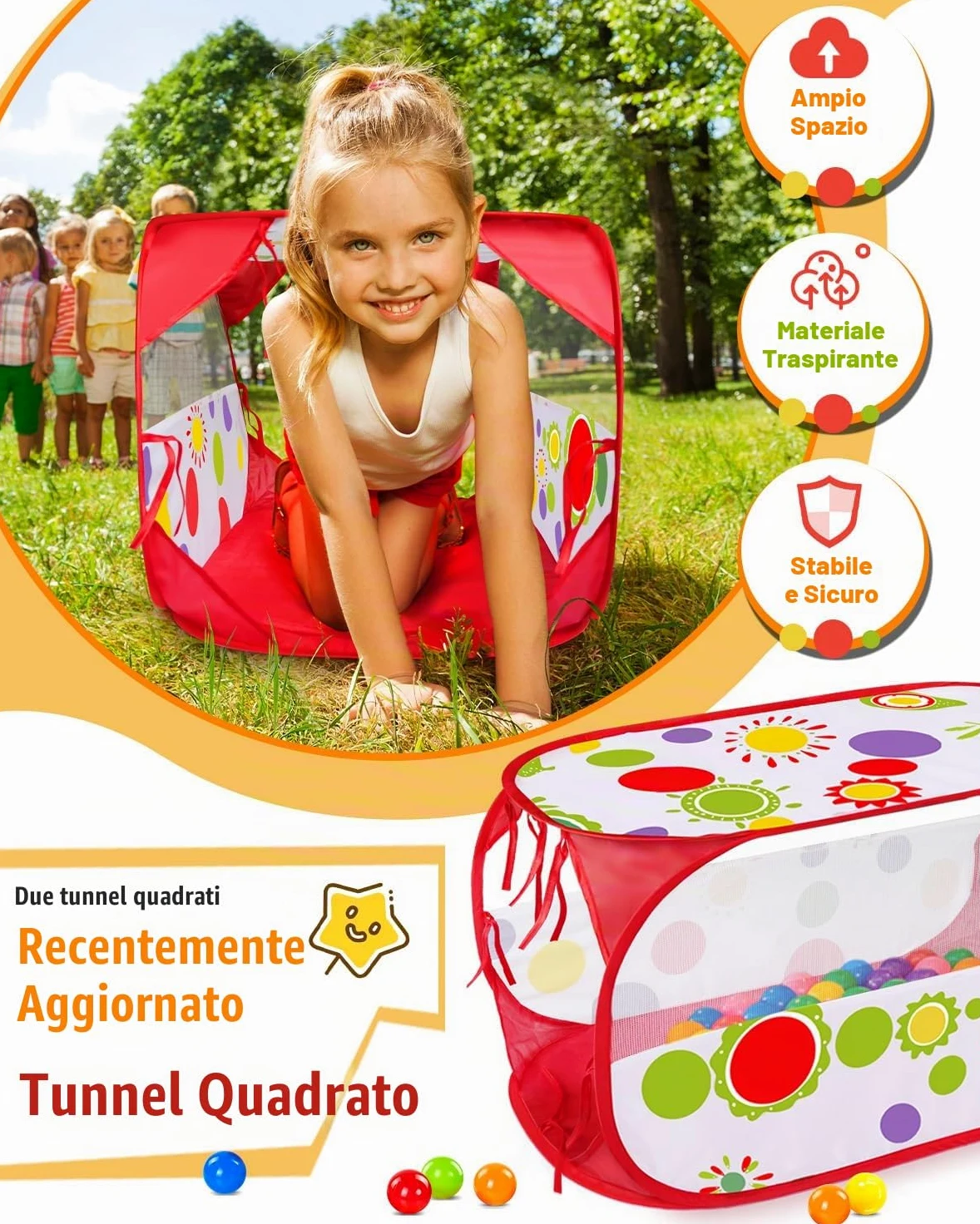 MAIKEHIGH Tunnel Gioco per Bambini, 4 en 1 Pop Up Tenda | Pieghevole Piscina Palline Interno Esterno Giardino Gioco Ragazzi Ragazze Compleanno Regalo