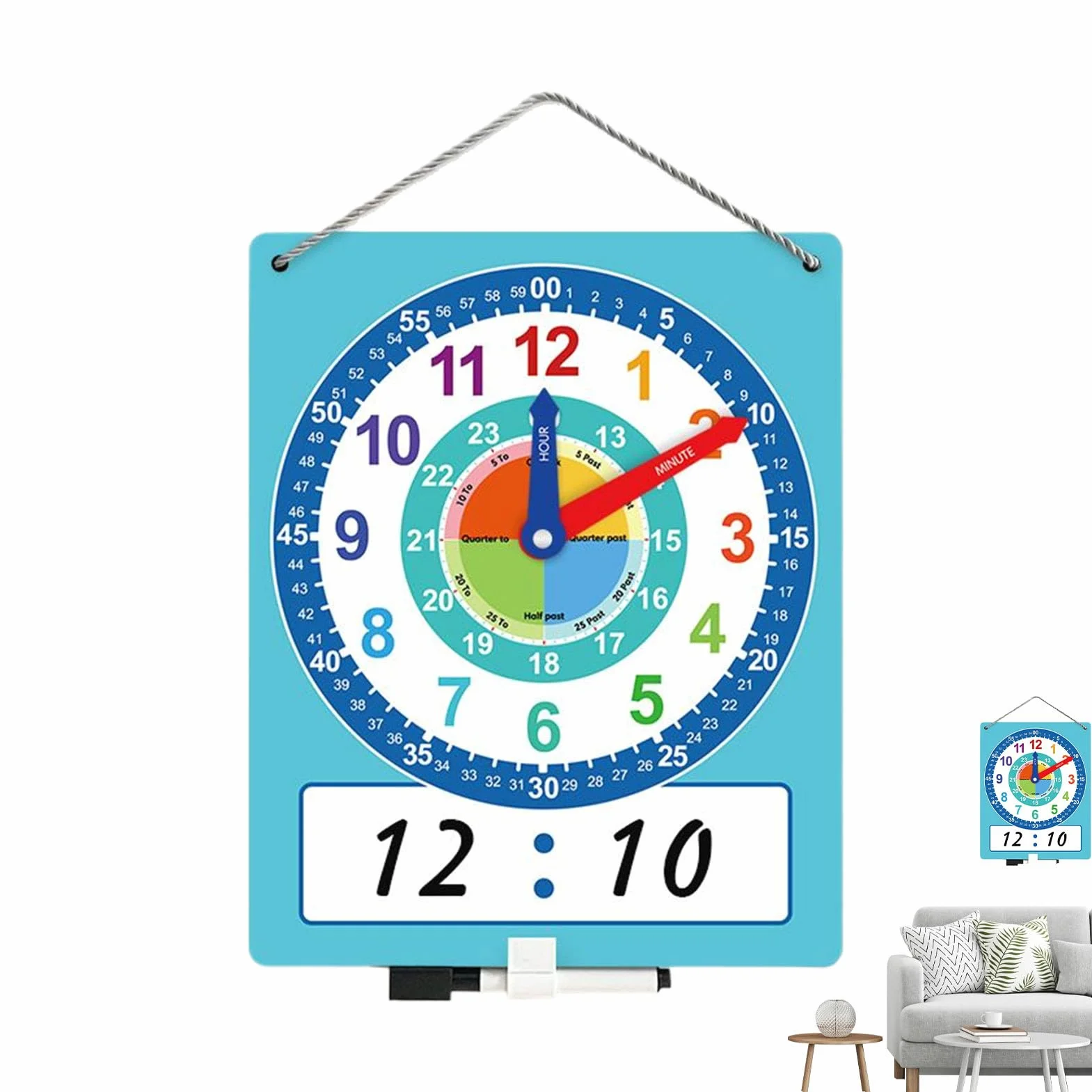 Orologio didattico - Orologio didattico, apprendimento educativo per bambini | Strumento per esercitarsi sul doppio lato con area di scrittura cancellabile a secco, risorsa educativa in stile p