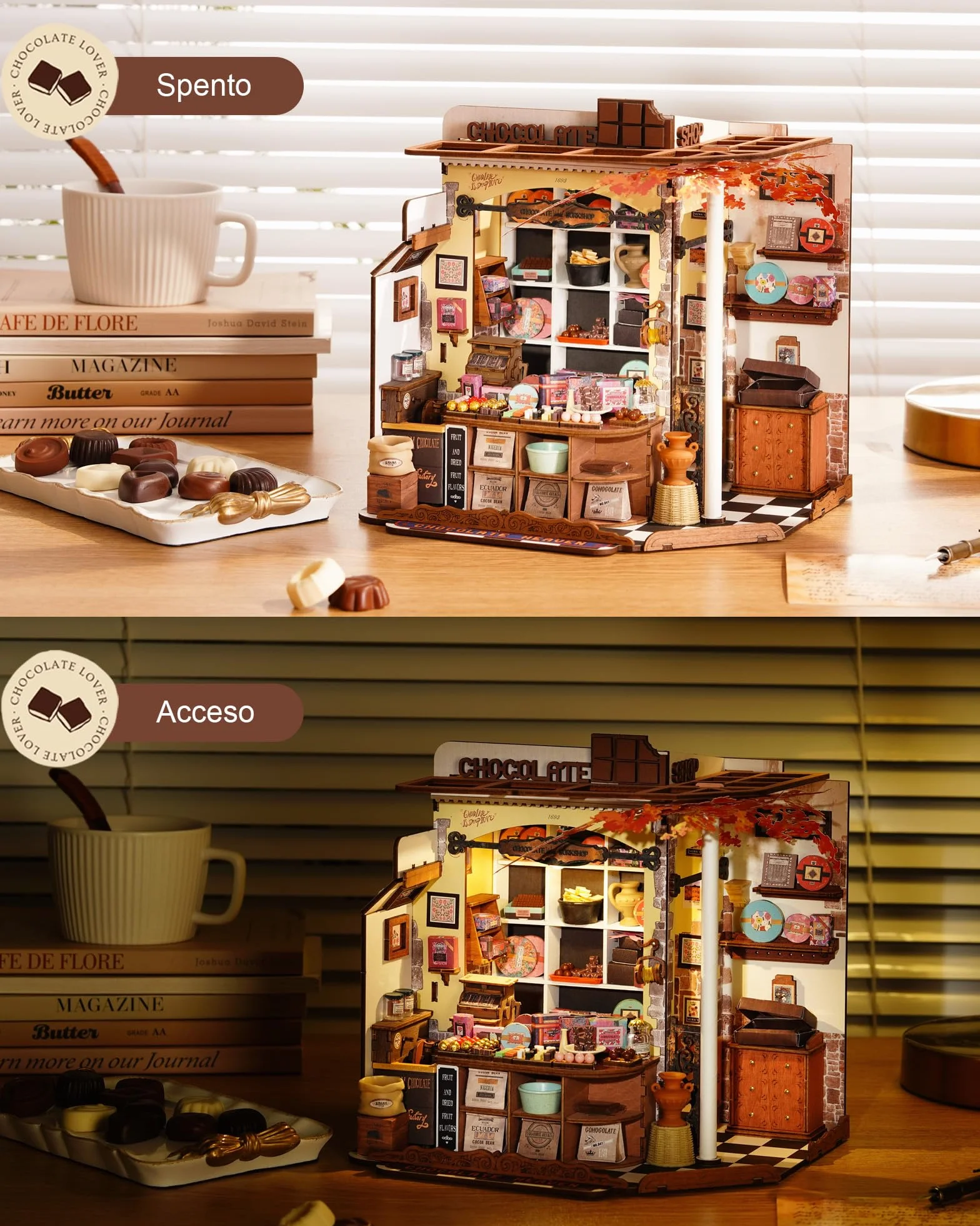 Rolife Miniature Casa Cioccolateria di Henry, 330 pezzi Kit Casa in Miniatura DIY, Modellismo da Costruire Adulti Casa delle Bambole in Legno Puzzle 3D per Adolescenti Nessun collante necessario