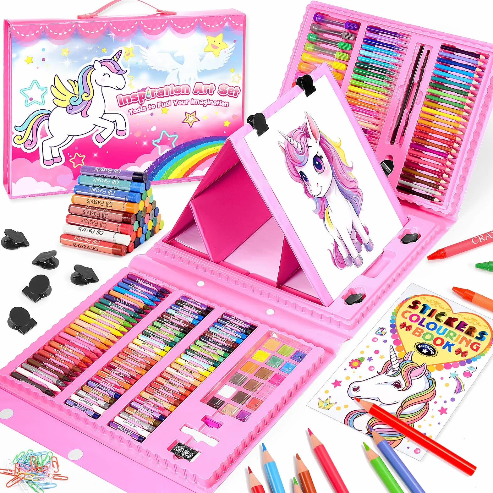 HappyGoLucky 208 Kit Colori per Bambini, Matite Colorate Pastelli a Cera Acquerelli Pastelli a Olio, Regalo Bambina 3-10 anni