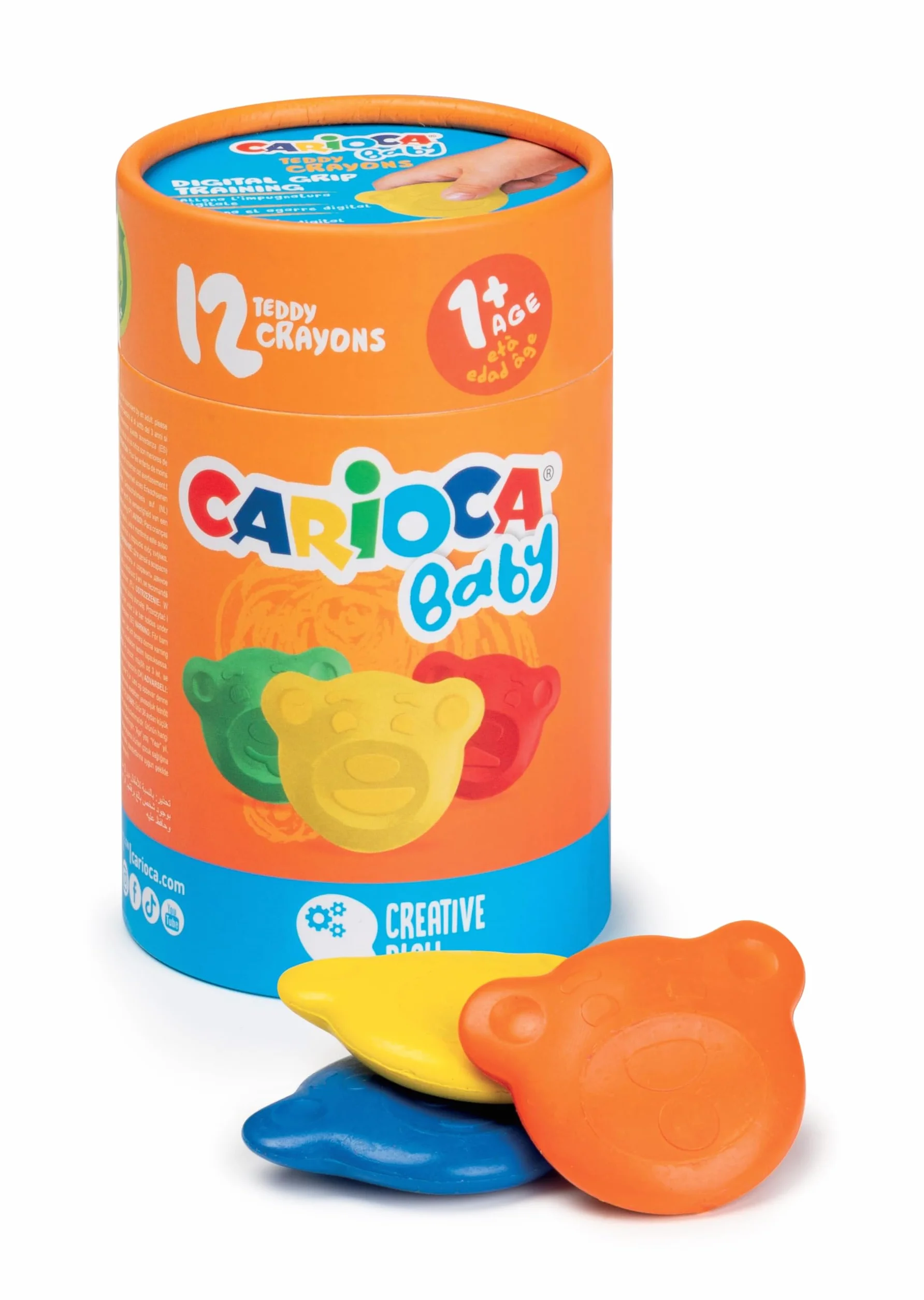 CARIOCA Pastelli Baby Teddy Crayons 1+ Tubo di 12 Pastelli Colorati a Forma di Orsetto per Bambini 12 Mesi