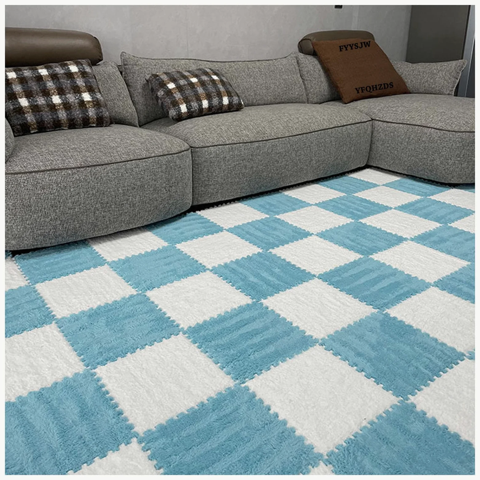 tappetini in schiuma, Confezione Da 10 Tappetini Puzzle Ad Incastro In Schiuma Multicolor 30x30x1cm(White+dark Blue)