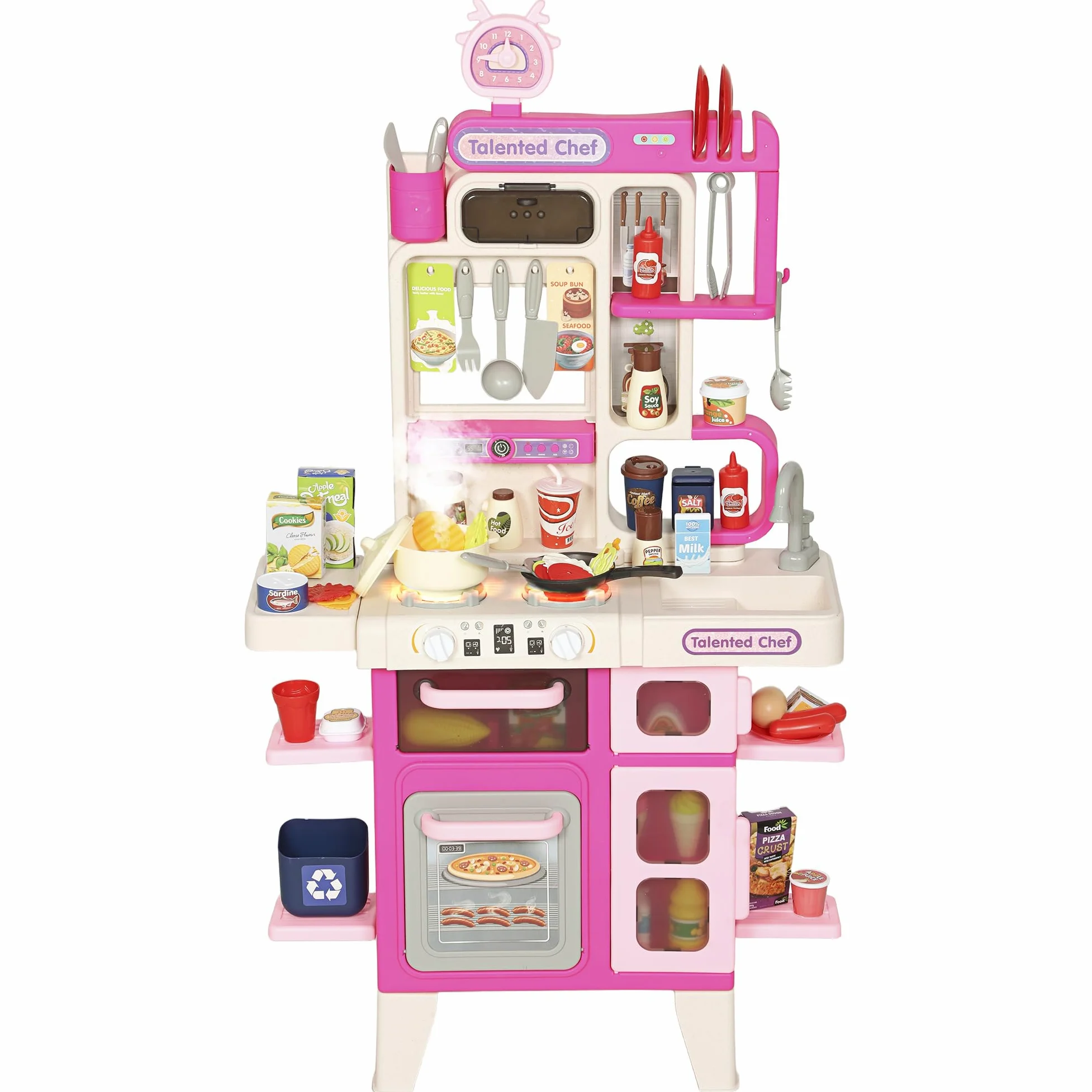AIYAPLAY Cucina Giocattolo con 104 Accessori 3-6 Anni 52.5x22x100 cm Rosa | Suoni Realistici, Gioco per Bambini, in PP, PE e ABS