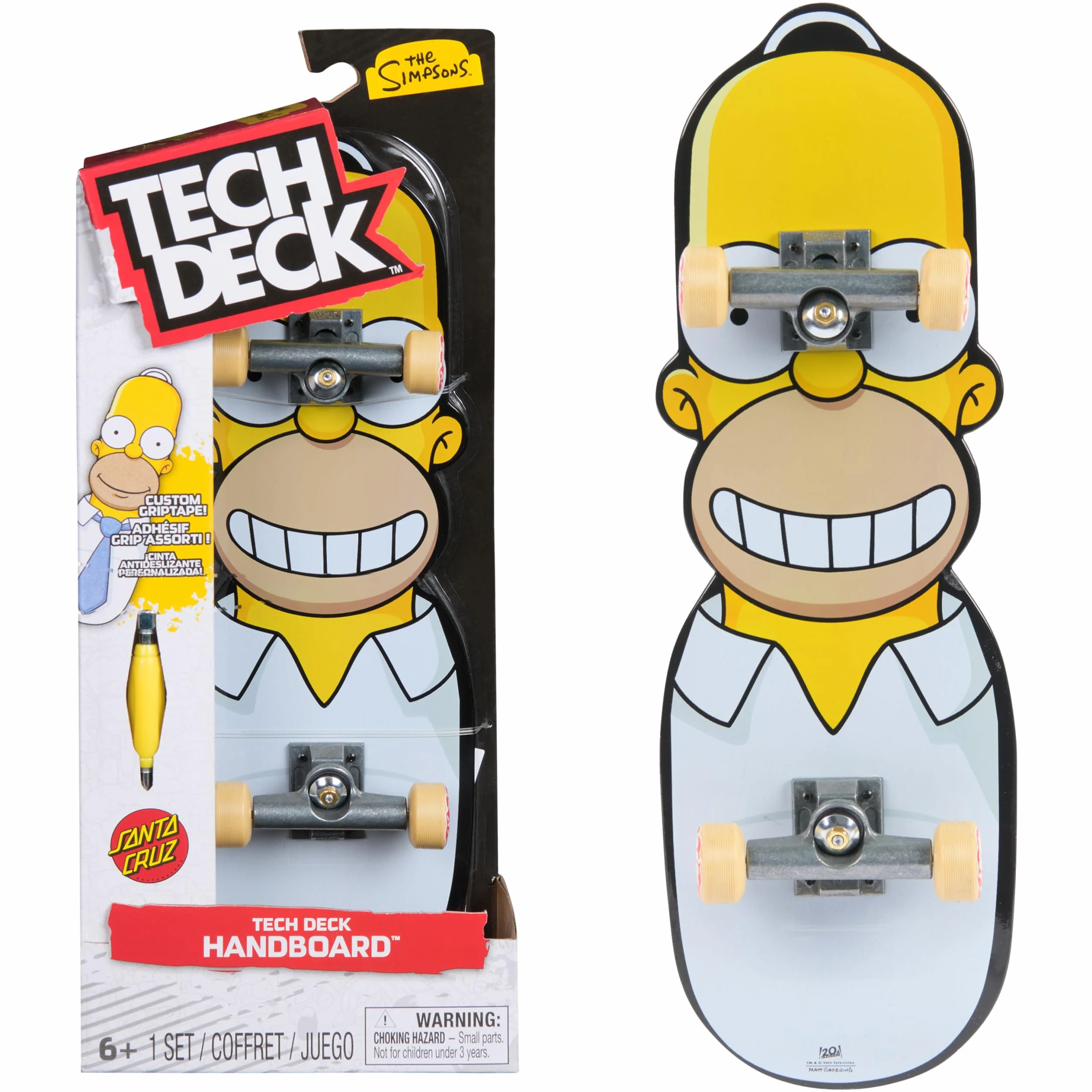 Tech Deck, The Simpsons, Mini Skateboard con Santa Cruz e Homer, per Trucchi con Le Mani, Grafica Originale Skate e Licenza, a Partire dai 6 Anni in su, Non Adatta per Il Lavoro
