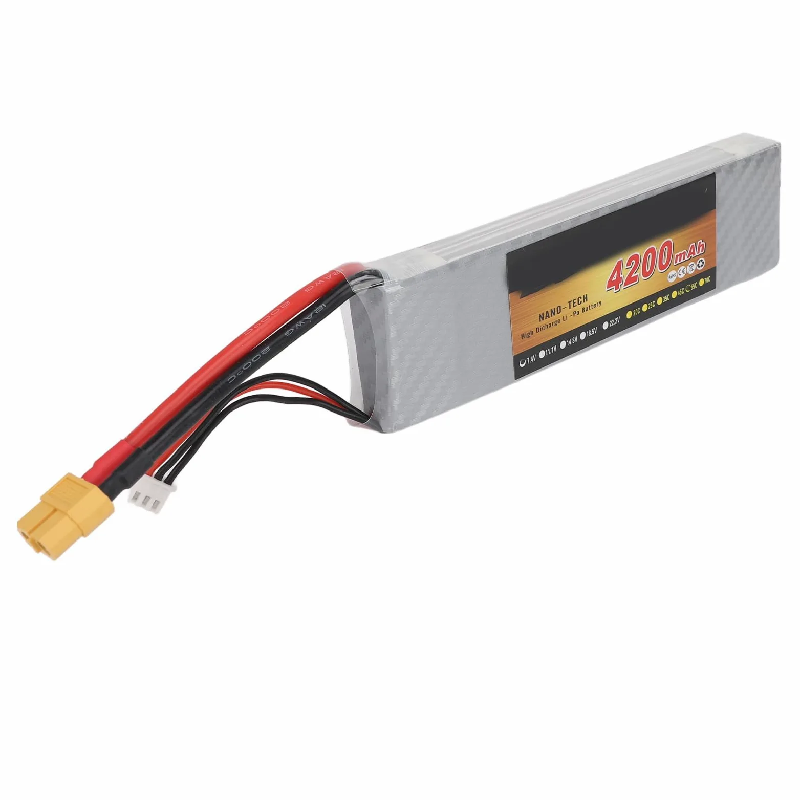 Batteria al litio RC, realizzata con custodia rigida, 7,4 V 2S 4200 MAH 55 C Lipo Batteria per RC Auto Aereo Elicottero Drone Usw