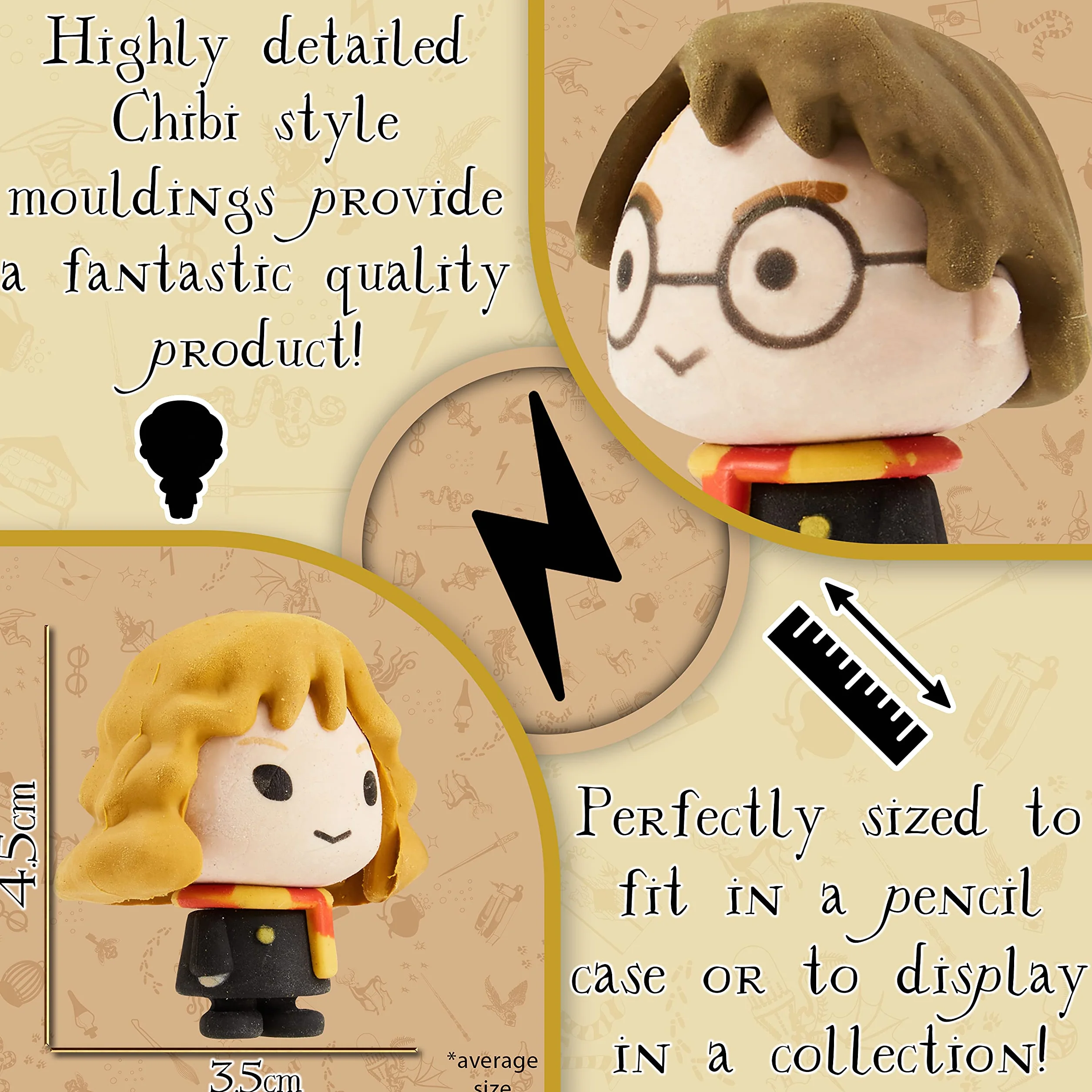 Harry Potter Gomme – Set di 3 gomme fantasia bambino Harry Ron Hermione – Idea regalo Goodies Collection