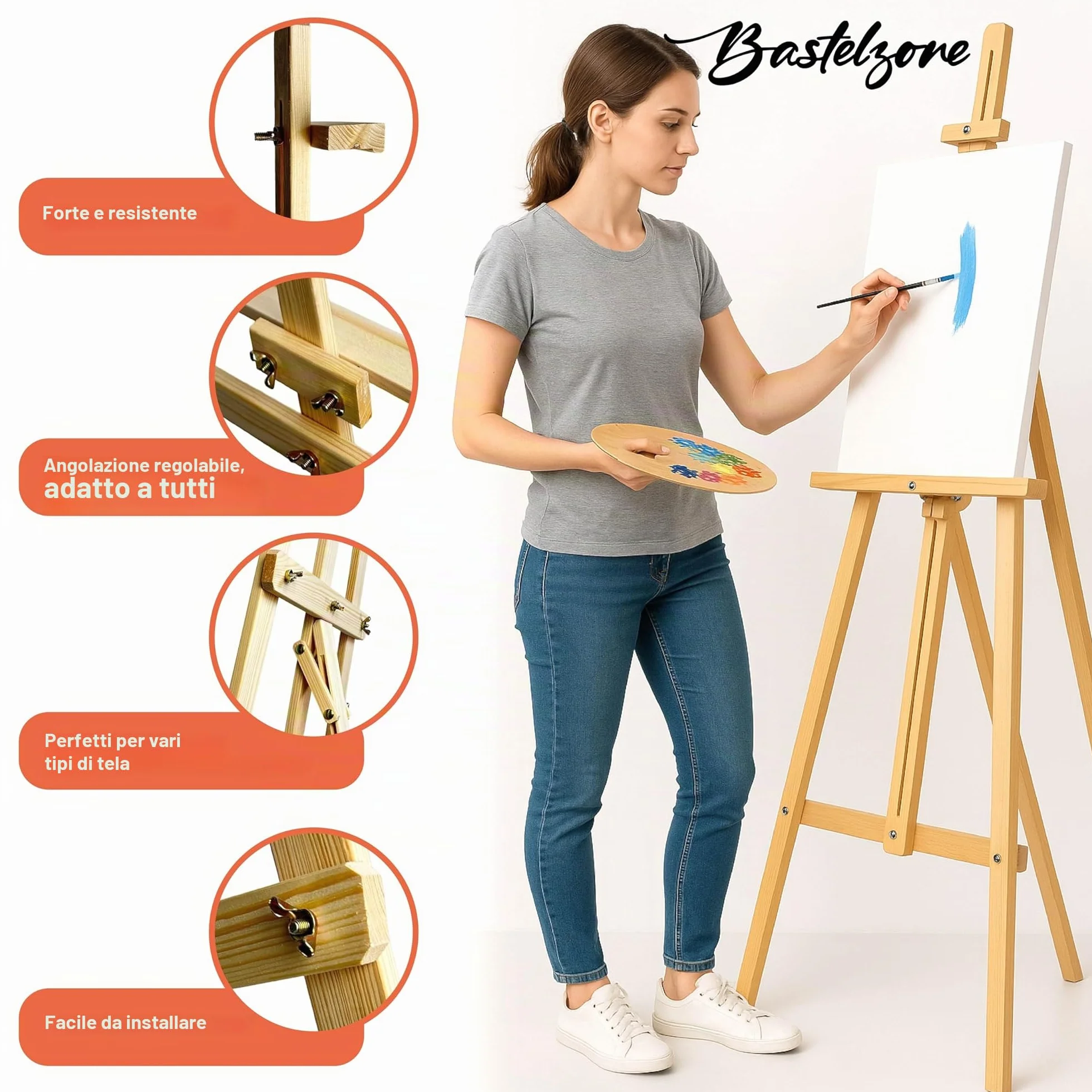 Cavalletto XXL in legno di pino 170 cm per tela fino a 100 cm Regolabile