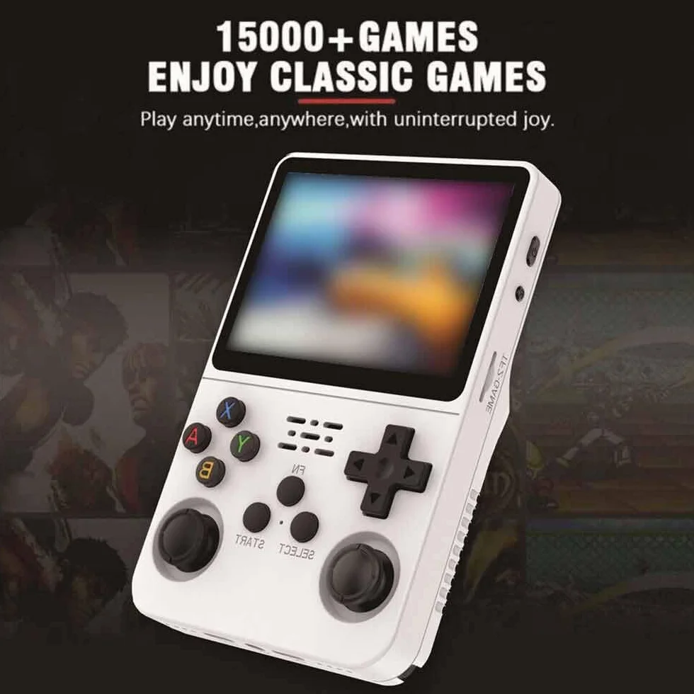 Console di gioco portatile retrò, R36S, display IPS da 3,5 pollici, scheda TF da 64 GB, oltre 10.000 giochi, con sistema Linux open source (lingua italiana non garantita), bianco