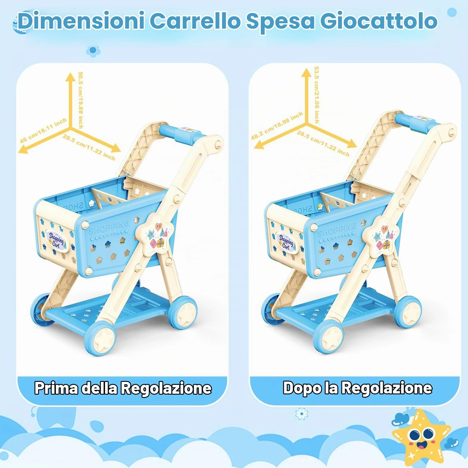 RedCrab Carrello Spesa Giocattolo con Scanner, 74 Pcs Accessori per Negozi: Calcolatrice, Carte di Credito, Frutta e Cibo, Gioco di Ruolo Giocattolo per Ragazzi e Ragazze 3+ Anni (Blu)
