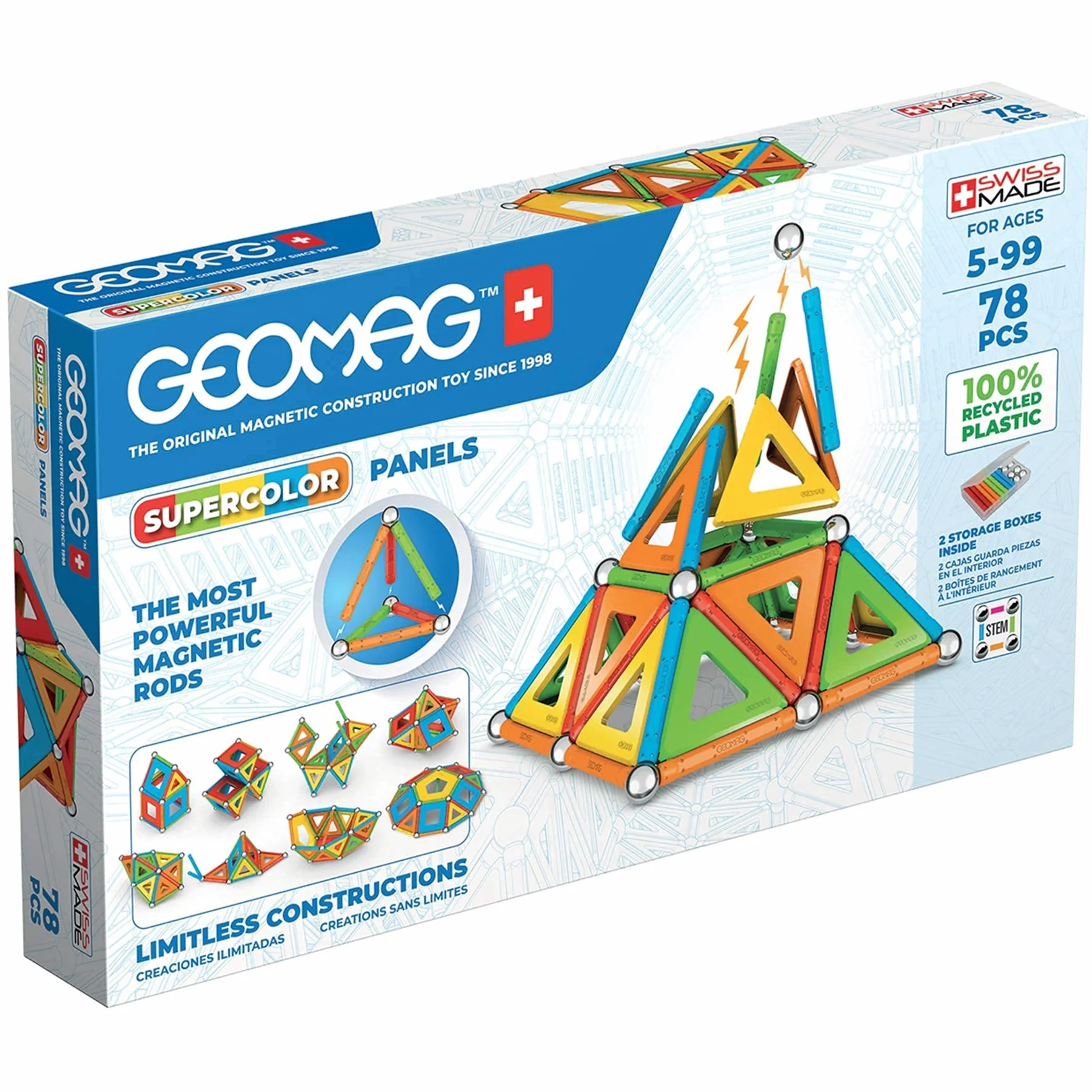 Geomag - Supercolor Costruzioni Magnetiche Per Bambini, Giocattolo Magnetico Linea Green 100% Plastica Riciclata, 78 Pezzi