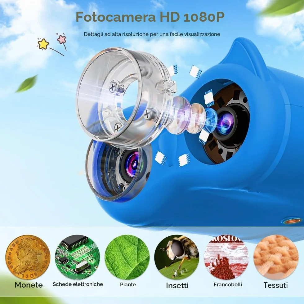 2 in 1 Microscopio Bambini e Telescopio, Temodu Microscopio Digitale da 2.0‘’, Elettronico Portatile Telescopio 10X con 8 luci LED, può essere utilizzato come regalo di compleanno o di Natale (Blue)