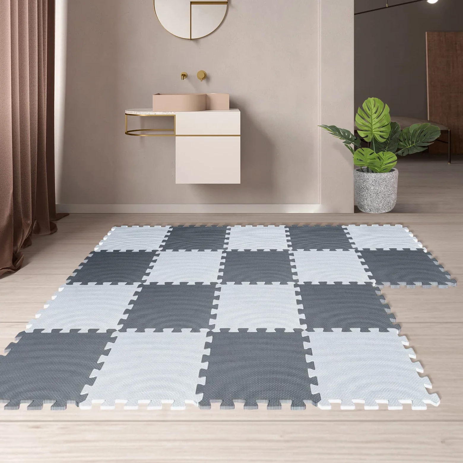 Tappeto in schiuma per puzzle, tappeto da pavimento, puzzle, tappeto in schiuma per bambini, multicolore per bambini, tappetino da strisciare, attivite, 30 x 30 x 1 cm (36 lastre, bianco + grigio