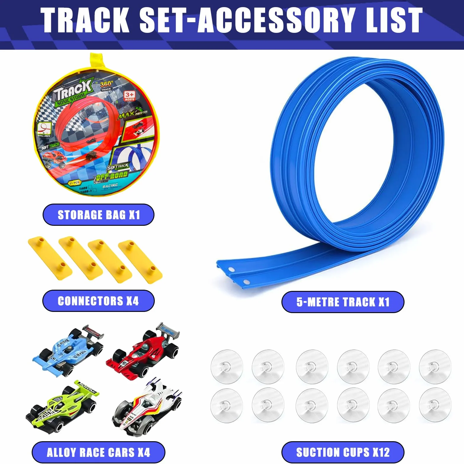 Pista Macchinine Flessibile 5 Metri, Pista Cars con 4, Piste Macchinine per Bambini Giocattolo Regalo per Bambini a Partire dai 3 anni in su