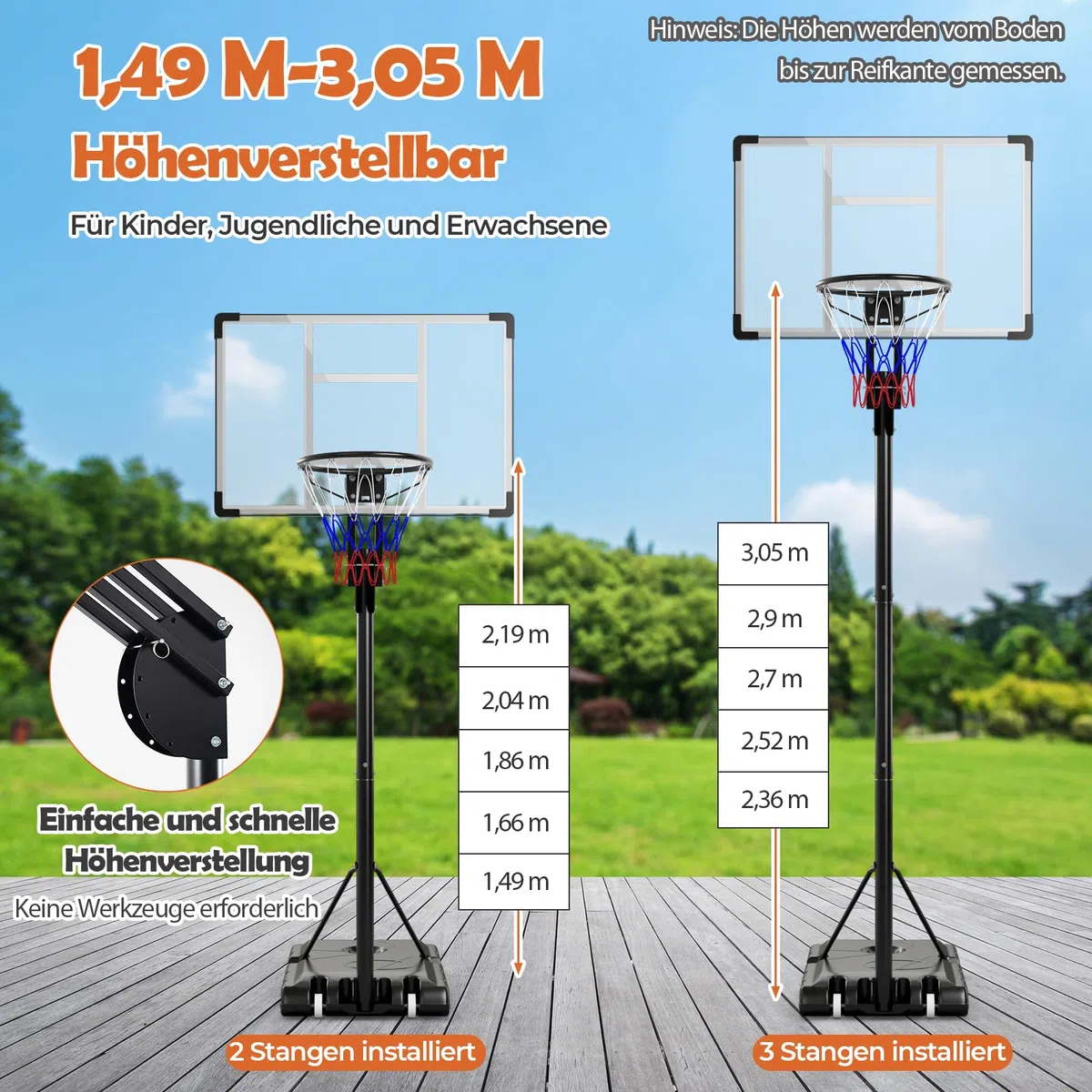 GYMAX Canestro da basket per esterni, altezza regolabile 204-358 cm, supporto da basket con ruote e base riempibile, impianto mobile per adolescenti e adulti