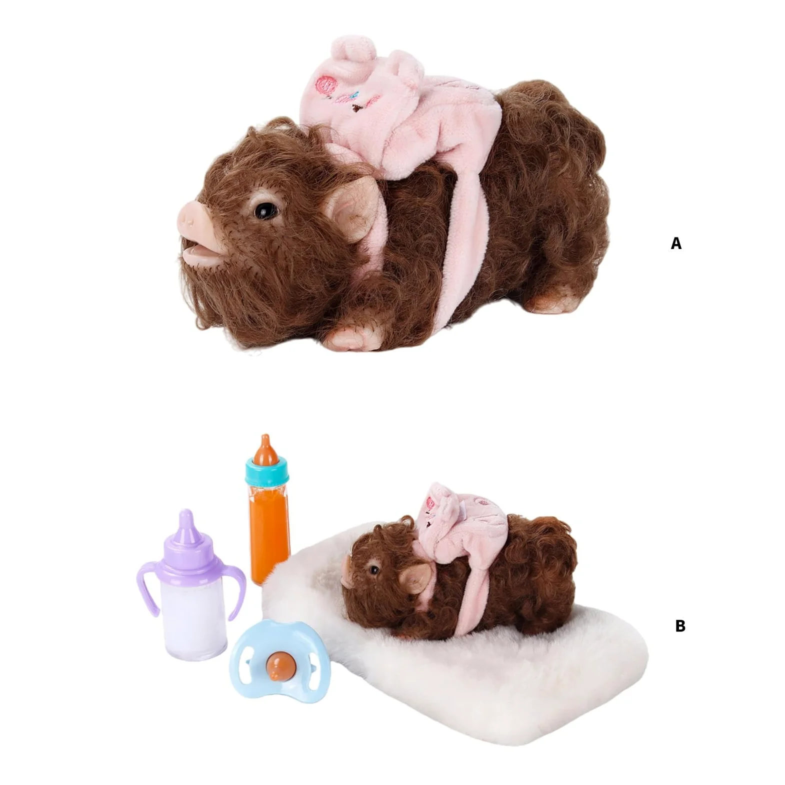 Giocattolo da spremere Piggy per Capelli, 2pcs Set | Morbida bambola elastica a forma animale per bambini Giochi ruolo Rilassamento Antistress Attività