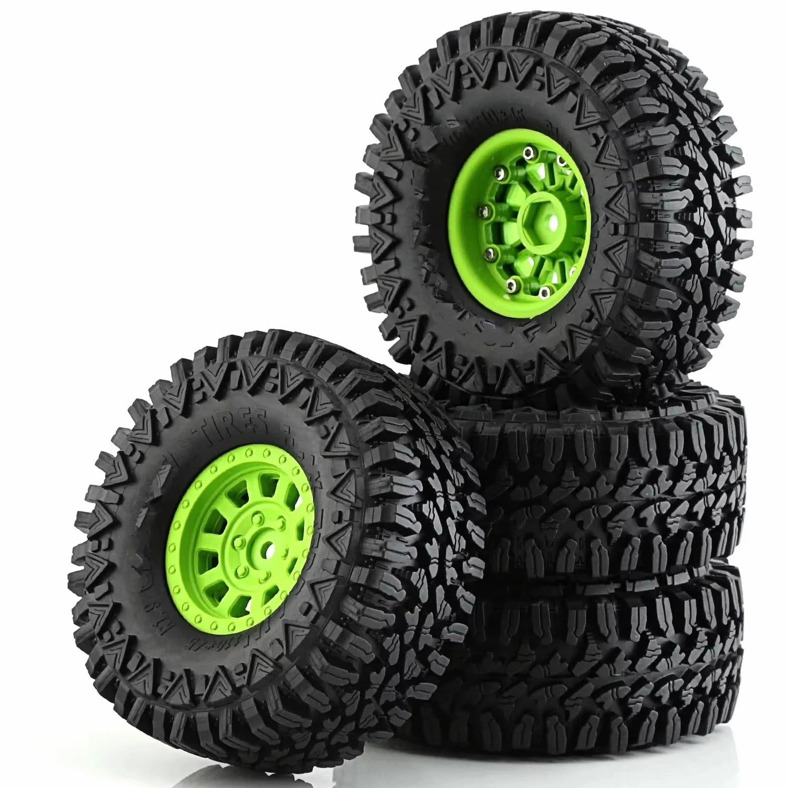 RC Ruote Gomma Compatibile Con Traxxas Per TRX4 D90 Per Axial Per SCX10 II III Per Redcat Per MST 1/10 RC Crawler Car Set Di Cerchi E Pneumatici Beadlock Da 1,9"(Green)