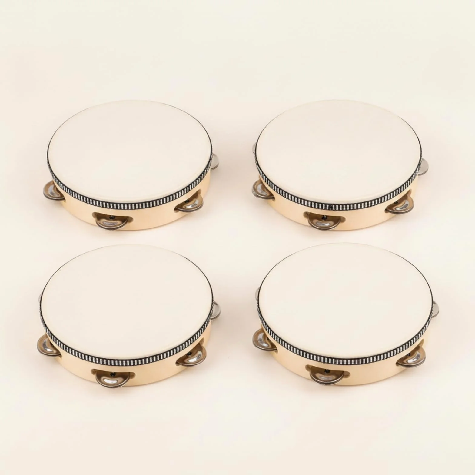 4 Pezzi Tamburello Leggero Tamburello in Legno con Campanelli Metallici Portatile Tamburo a Mano per Bambini