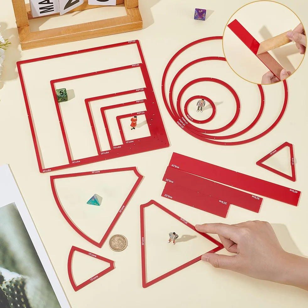 AHANDMAKER Set di 16 modelli di incantesimi AOE per marcatori di danni, modello per effetto area include 5 modelli quadrati, 4 cerchi, 4 coni, 3 linee, accessori per giochi per DND e altri giochi di